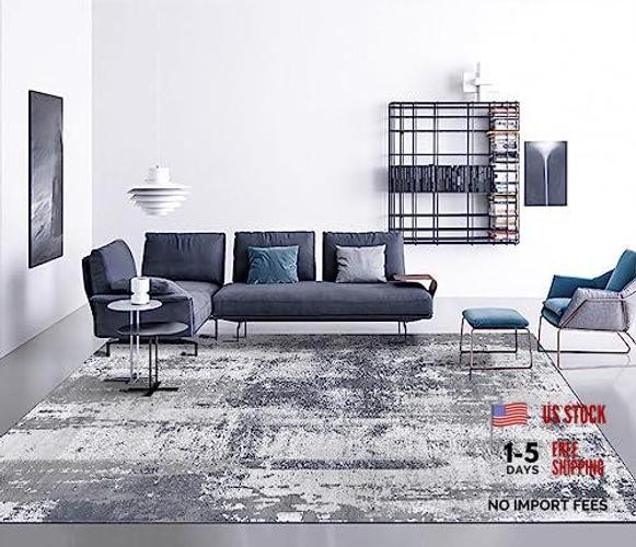 Washable Area Rug 6×9 Grey – Abstract Modern Design – Living Room