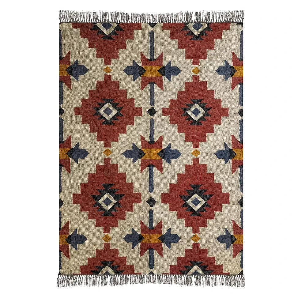 Indian Traditional Handwoven Village Wool Jute Rug Vintage New Hand Woven Rugs