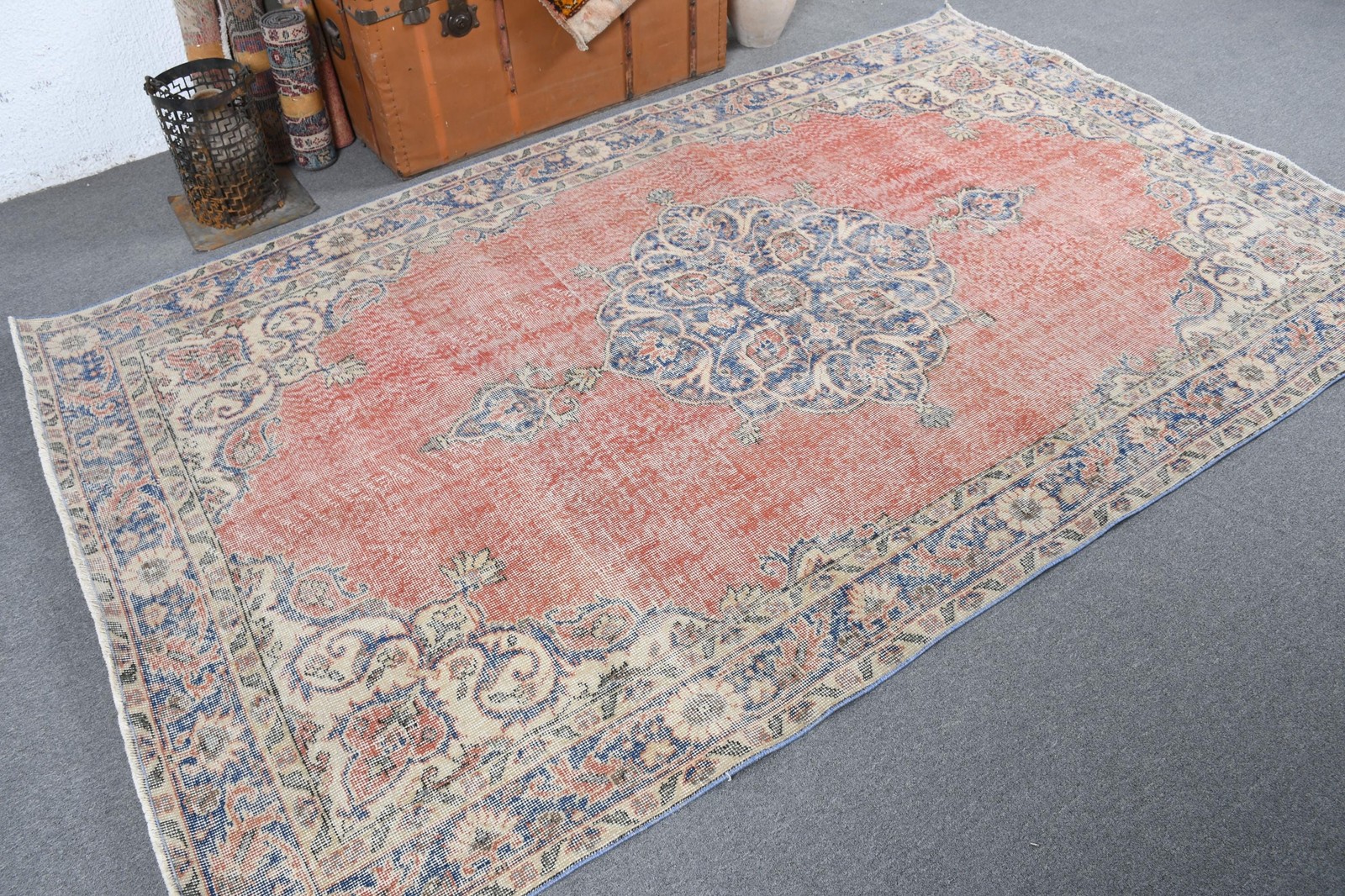 5,4×8,8 ft Large Vintage Rug, Turkish Rug, Red Blue Floral Wool Rug