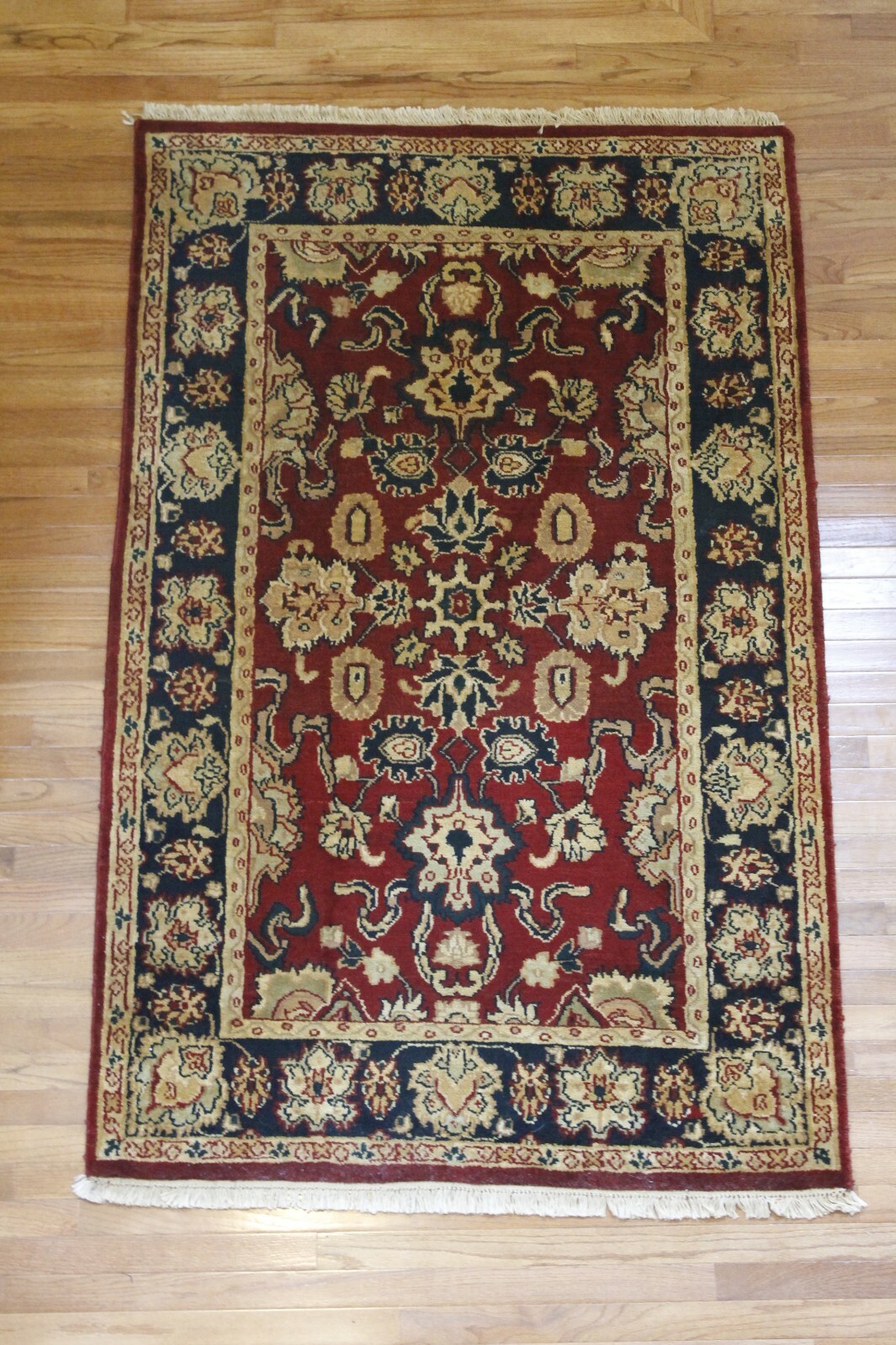 Hand Knotted Rectangular Floral Deep Red / Brown / Cream Rug 75″x47″