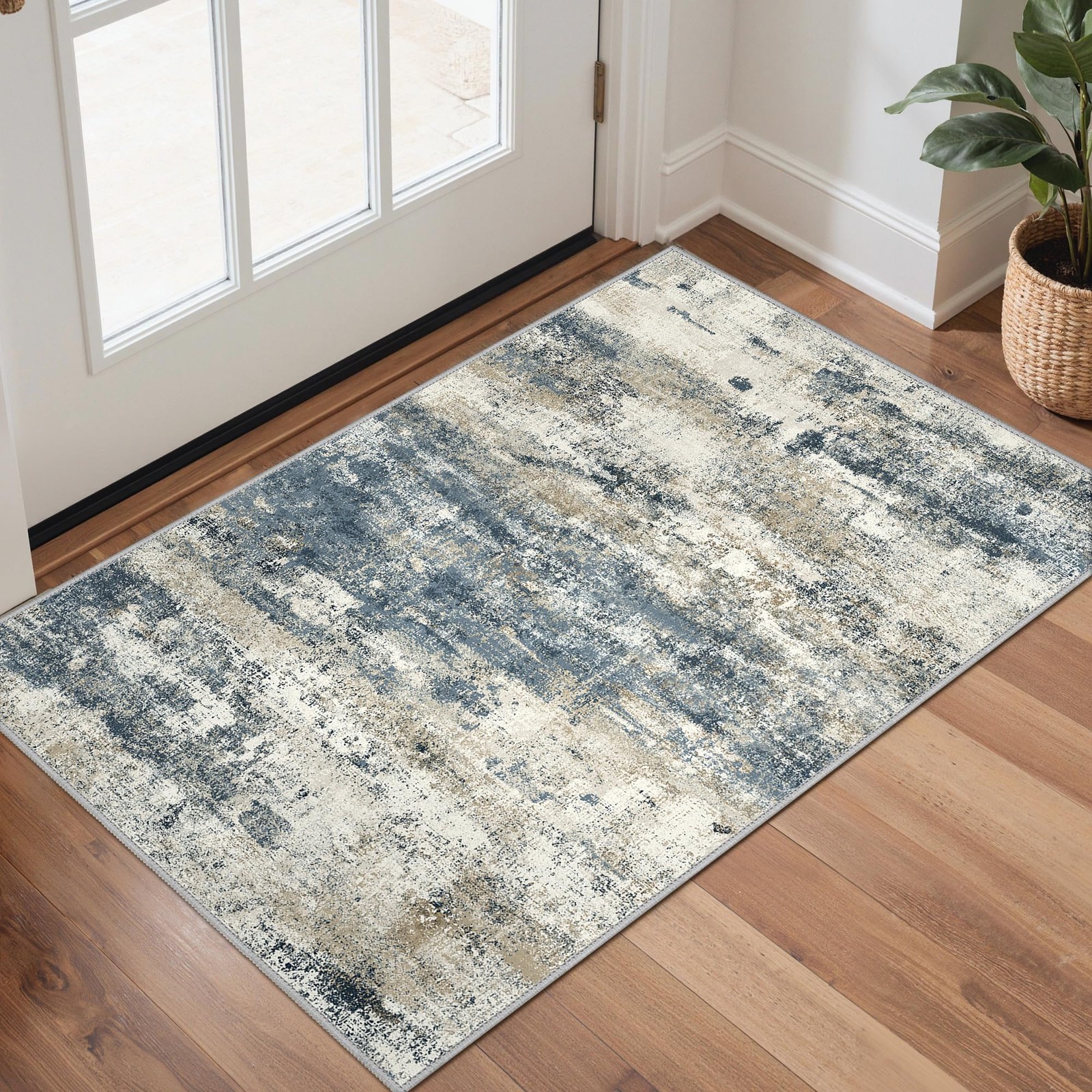 2×3 Rugs Entryway Washable Bathroom Kitchen Non Slip Modern Abstract Navy Blue