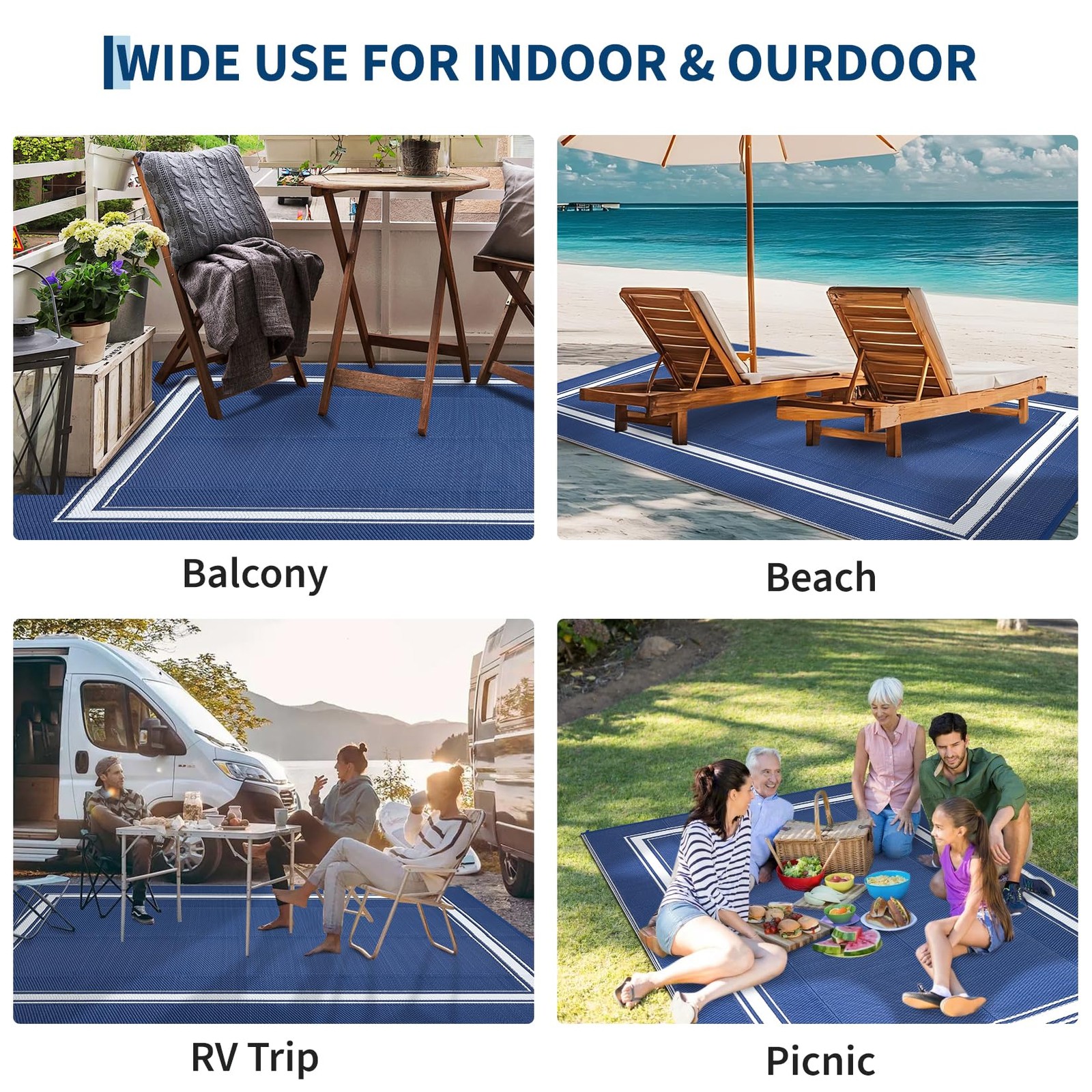 8×10/9×12/9×18 FT UV Resistant Waterproof Reversible Outdoor Area Rug,Portable