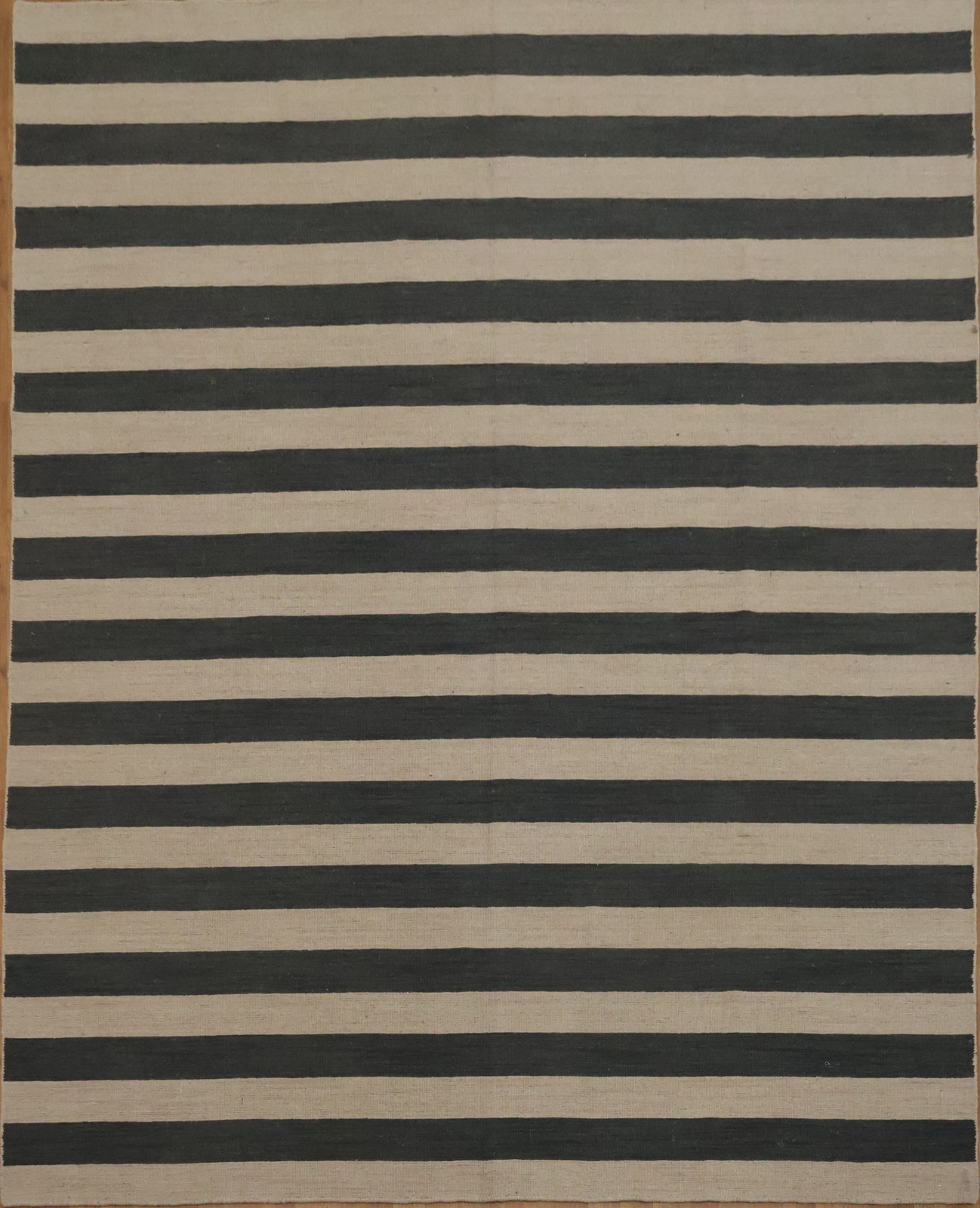 Modern Charcoal and Ivory Area Rug 8×10 Ft Handmade Indian Striped Wool Carpet