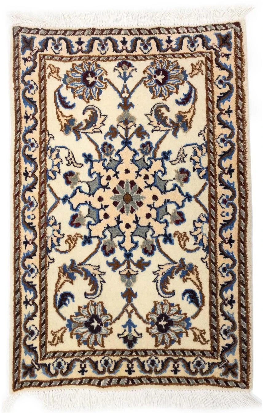 Hand-Knotted Indo-Nain Wool Rug Classic Floral Design Oriental Carpet 2X3 ft