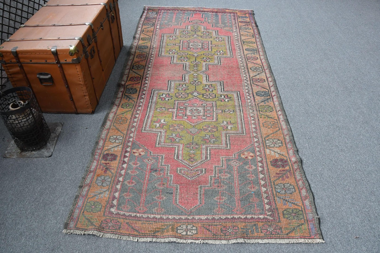 Vintage Turkish Rug 4×8,9 ft (121×272 cm), Red Oriental Rug