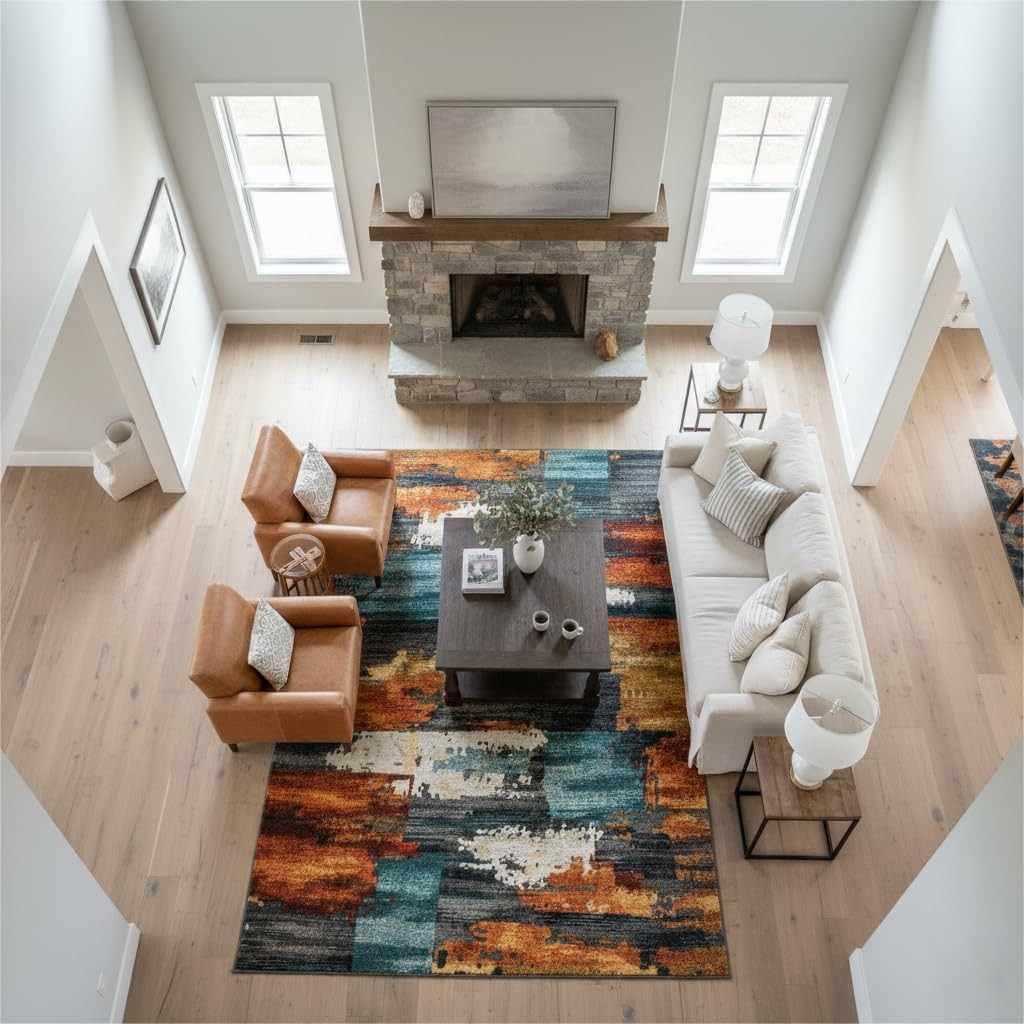 5×7 Area Rug for Living Room,Modern Abstract Burnt Orange Rug,Terracotta and …