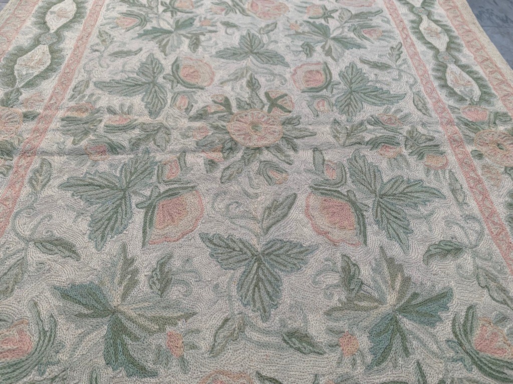 Vintage French Aubusson Needlepoint Rug 3×5 Ft Hand Stitched Chain Stitch