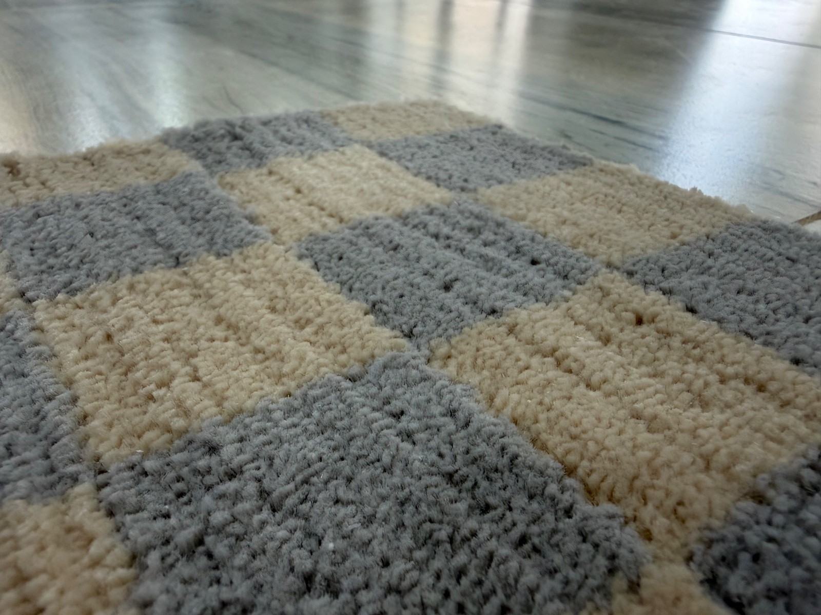 Modern Handmade Rug 100% Polypropylene Beige Grey Checkered Outdoor Rug 2×3 ft