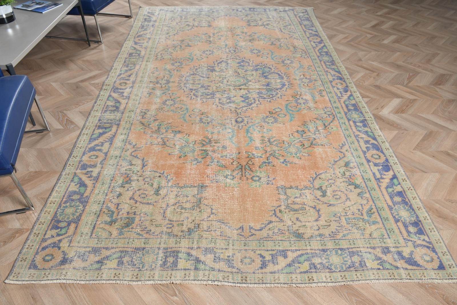 6,2×10,9 ft Rug, Large Turkish Rug, Blue Animal Print Rug