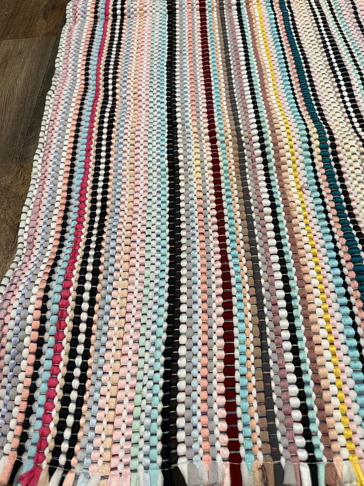 Woven Rag Rug Door Mat Multi Color Striped Farmhouse Cottage Core 24×45”