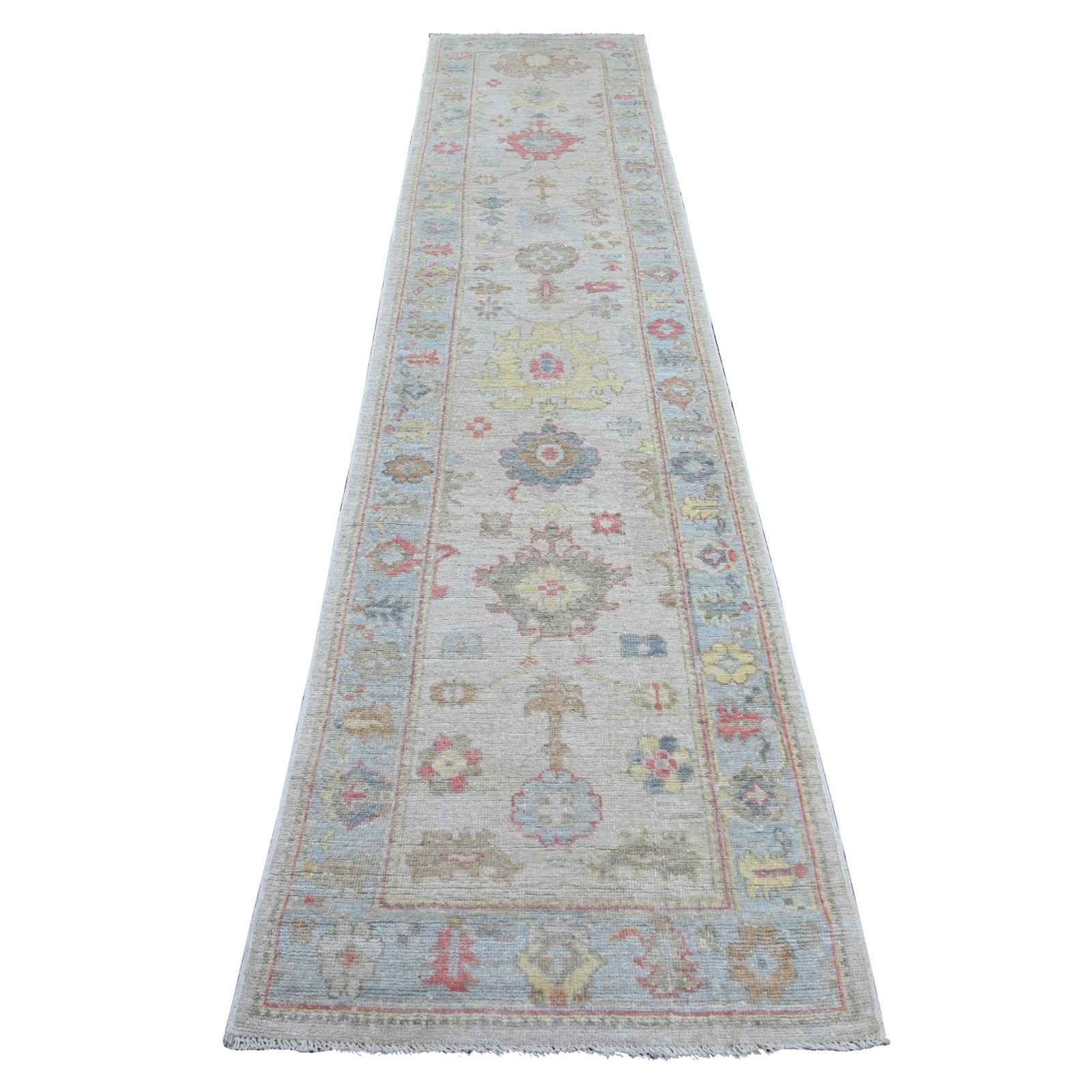 2’7″x12′ Gray Wool Hand Knotted Afghan Angora Oushak Runner Oriental Rug 21584