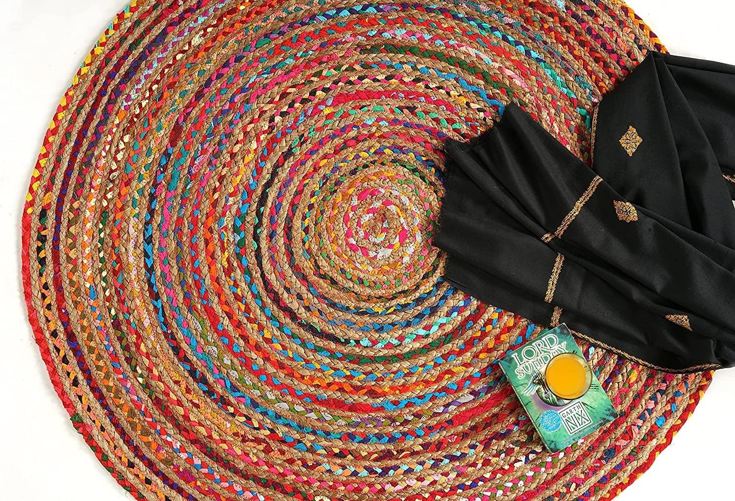 Handwoven 6′ Jute Cotton Round Rug – Eco-Friendly Boho Vintage Style