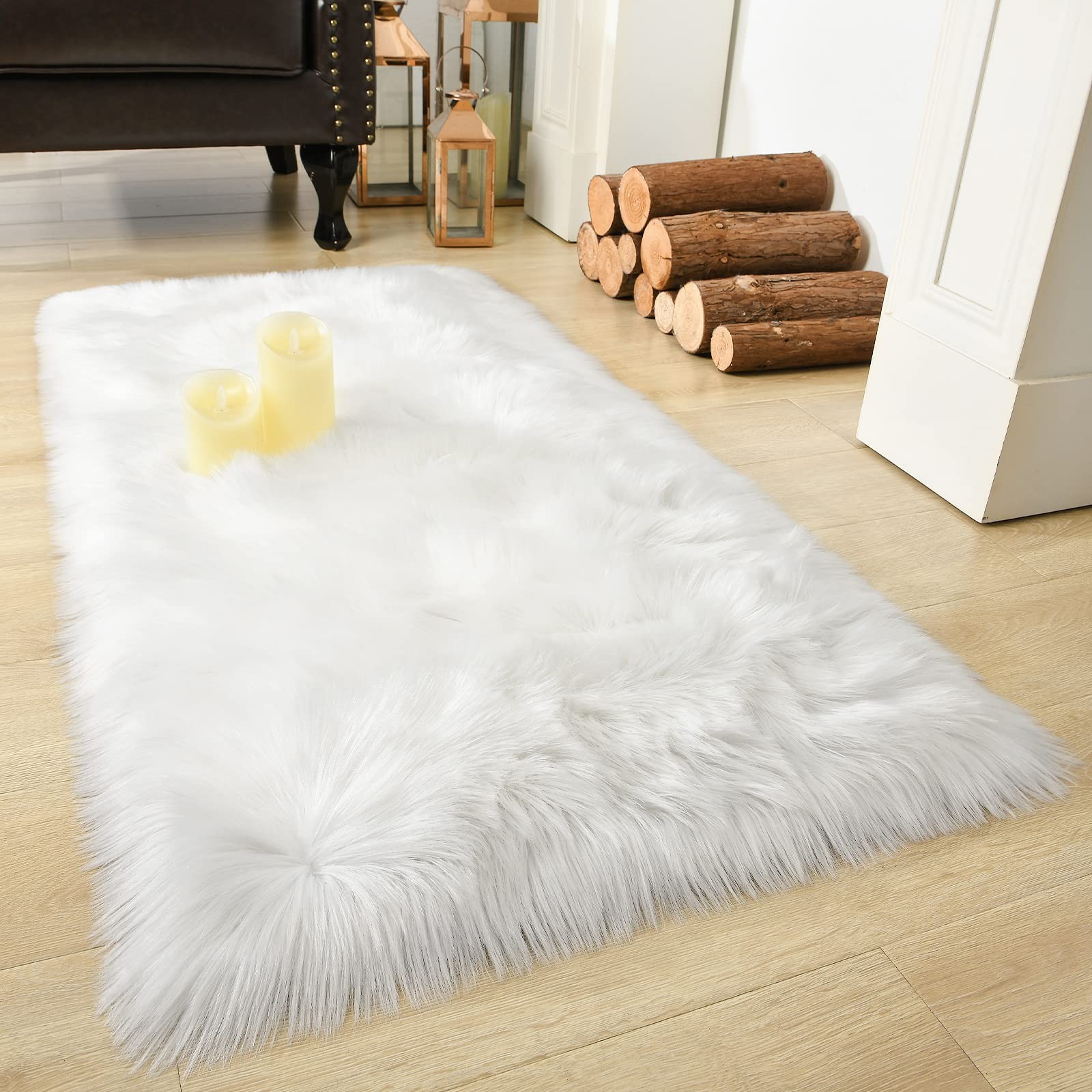 LOCHAS Soft Fluffy Faux Fur Rugs for Bedroom Bedside Rug 2×4 Feet, Washable, …