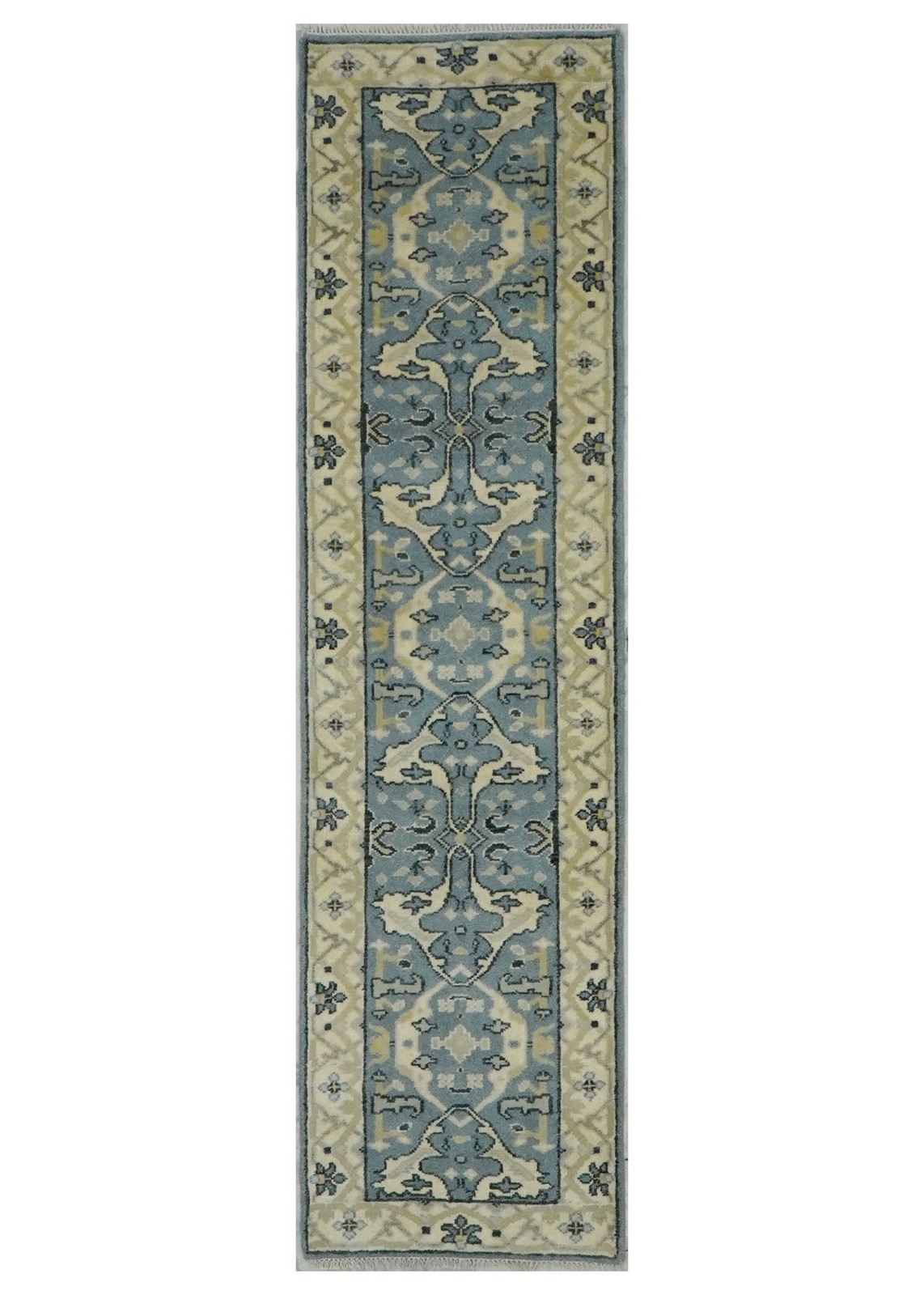 Oushak Blue Wool Hand Knotted Runner Indian Rug