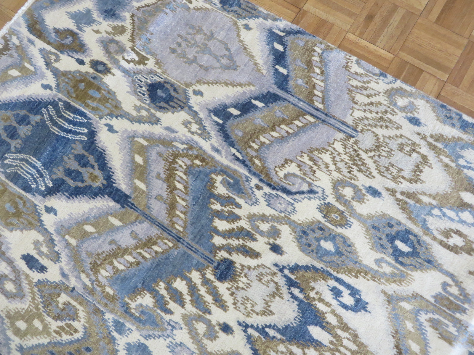 7’10 X 10’2 Hand Knotted Ivory Sky Blue Ikat Peshawar Oriental Rug G5205