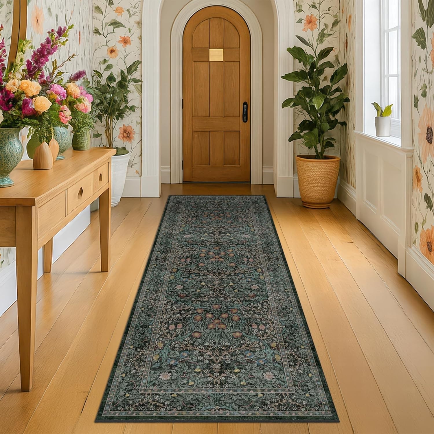 Timeless 8ft Indoor Runner – Vintage Floral Design, Low Pile, Easy Care