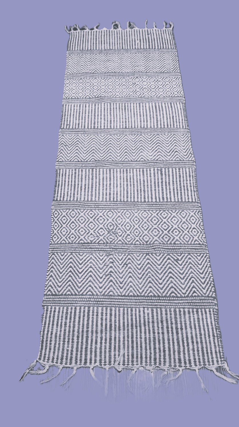 Artisan Cotton Textile Flat Woven Reversable Grey & White Runner Geo Ethnic