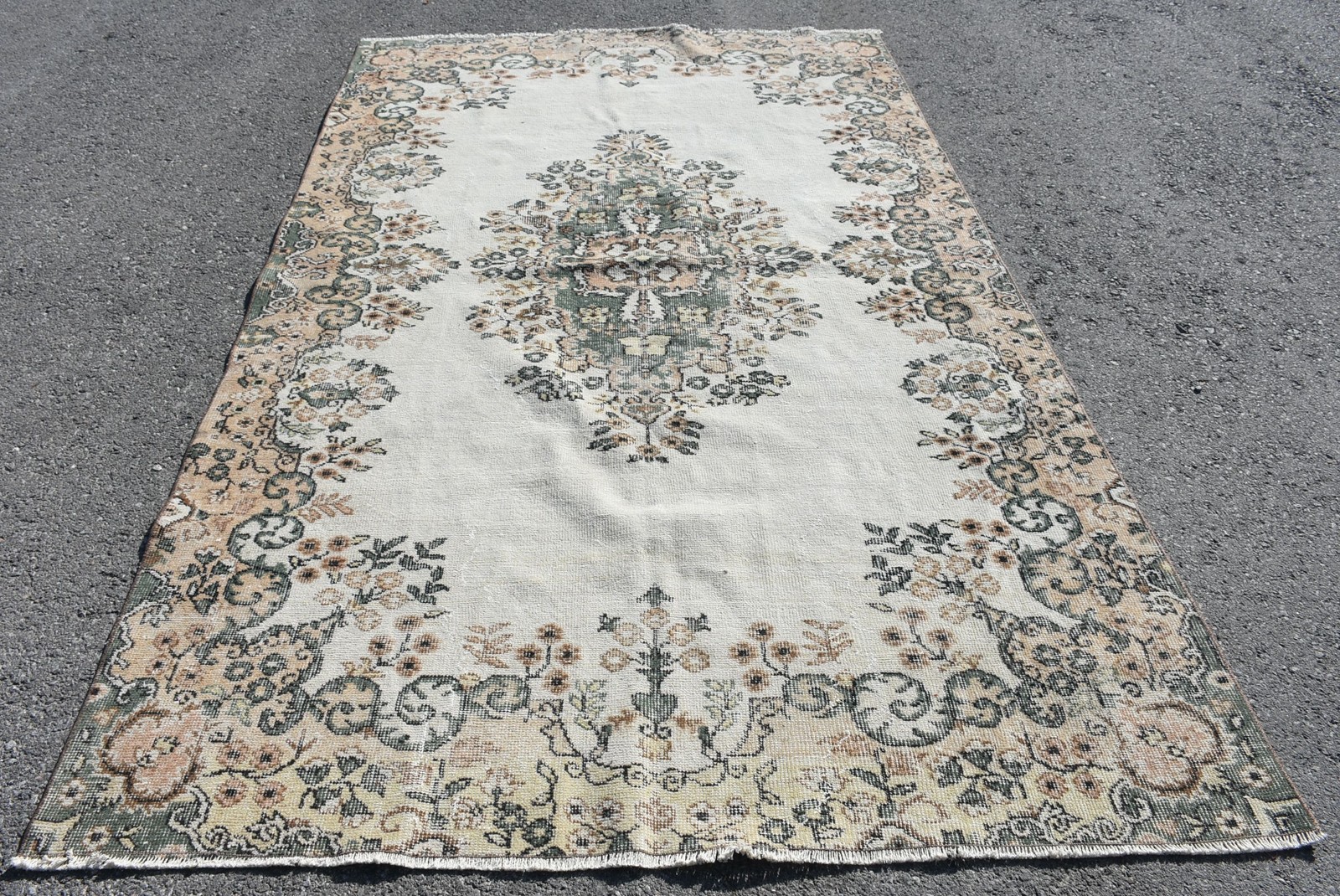 5,6×9,2 ft Turkish Rug, Vintage Large Rug, Green Oriental Wool Rug