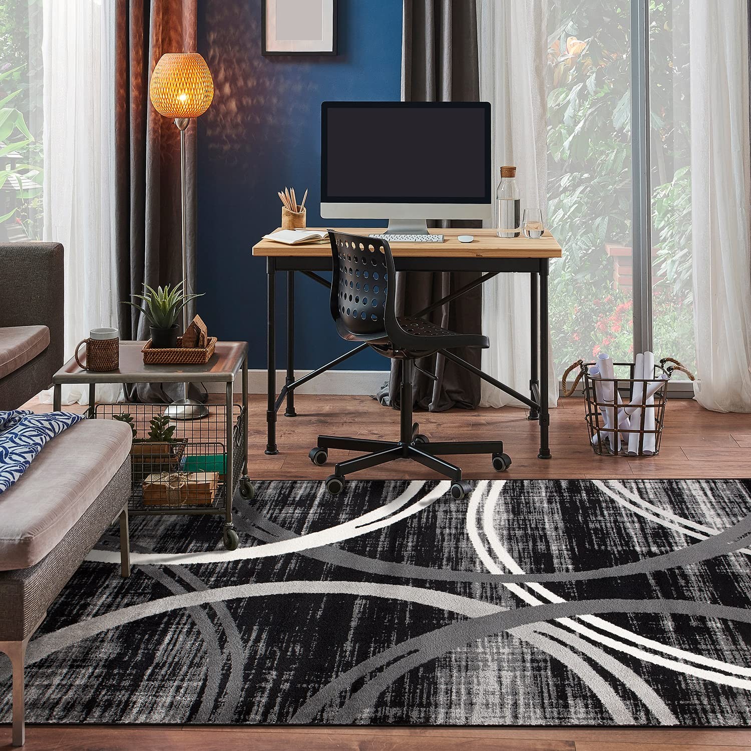 Rugshop Modern Wavy Circles Design Area Rug 7’10 X 10’2 Black Kitchen