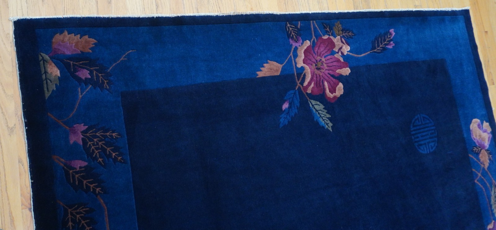 8′ x 9’8″ Antique Art Deco Chinese Hand Knotted Wool Blue Oriental Rug Excellent