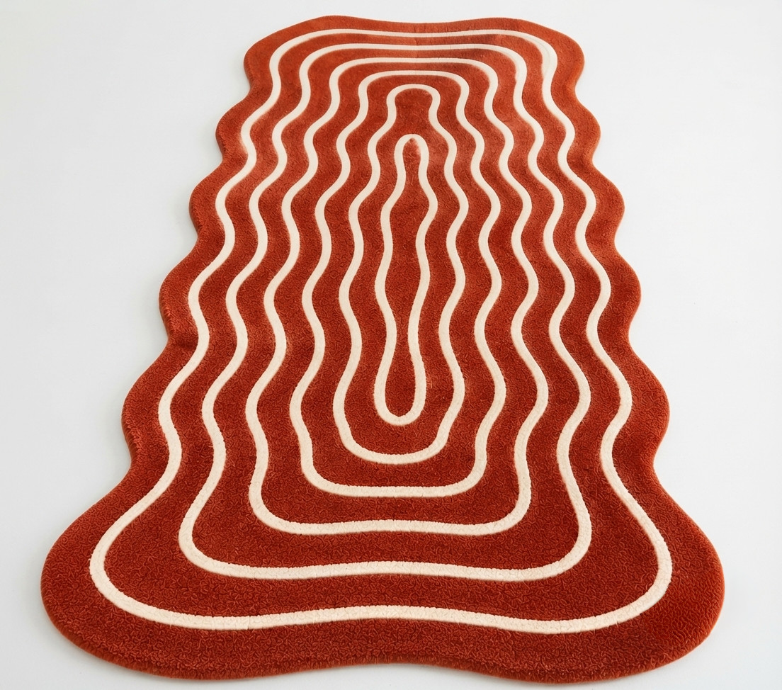 Handmade 3×8 Ft Wavy Abstract Area Rug Modern Wool Hallway Runner Custom Carpet
