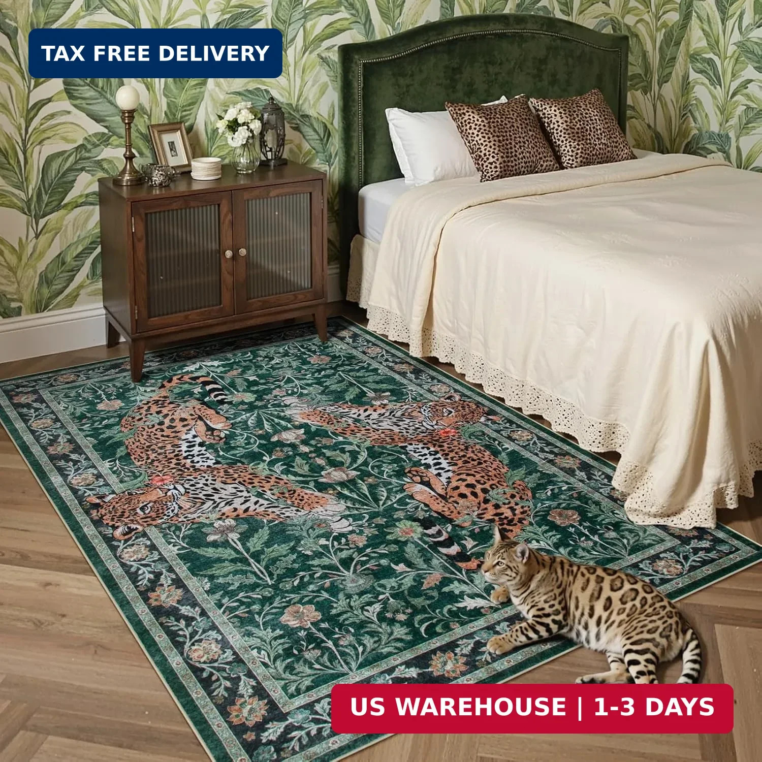 Moynesa Leopard 5×7 Area Rug, Boho Washable Living Room Rug, Non Slip Rugs for B