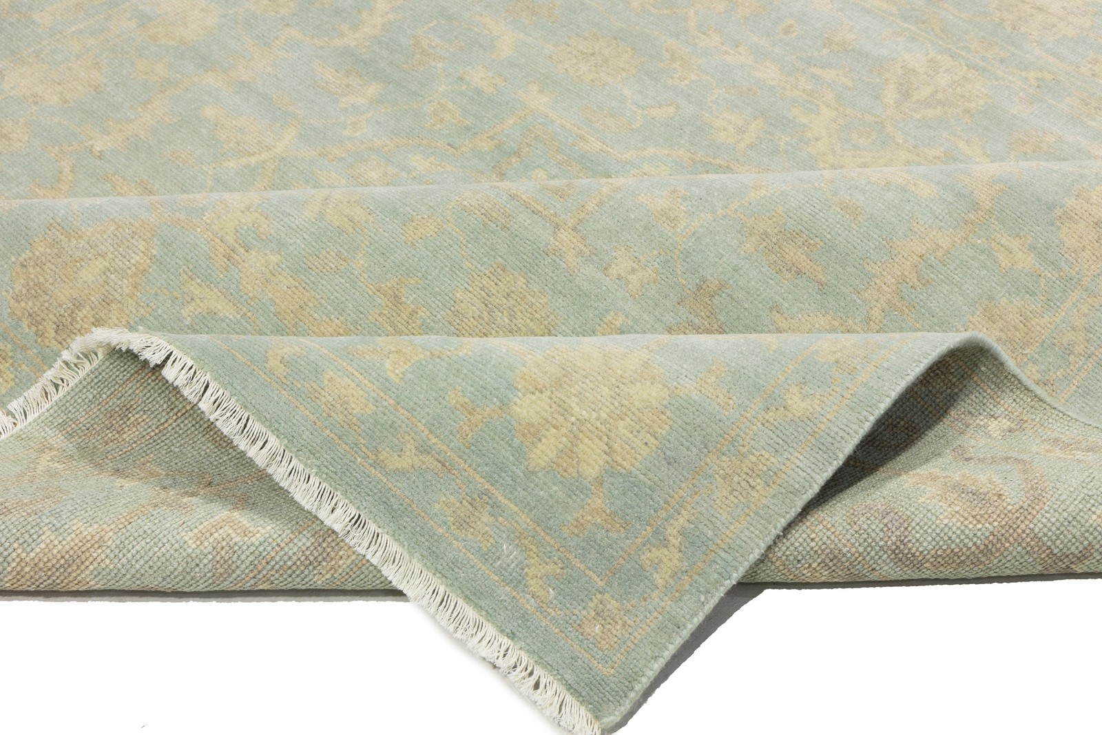 8×8 ft Handmade Muted Aqua Blue Floral Wool Oriental Square Rug Decor Carpet