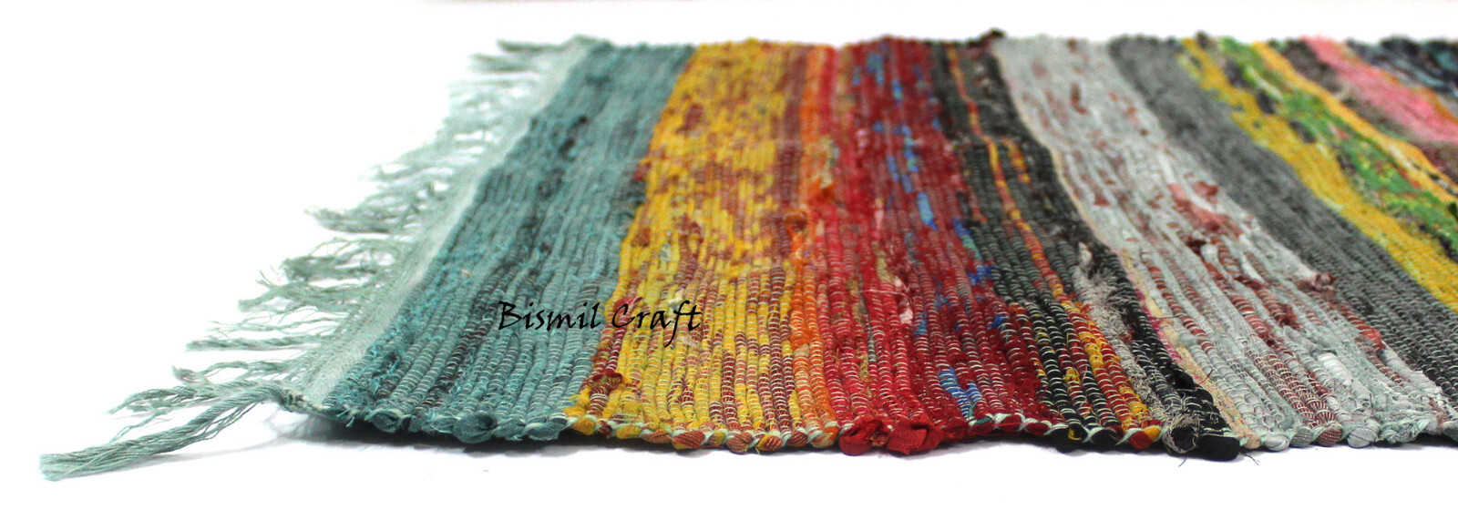 Green Chindi Rag Rug 100% Recycled Cotton Woven Floor Mat 5×7 Feet Boho Flat Rug