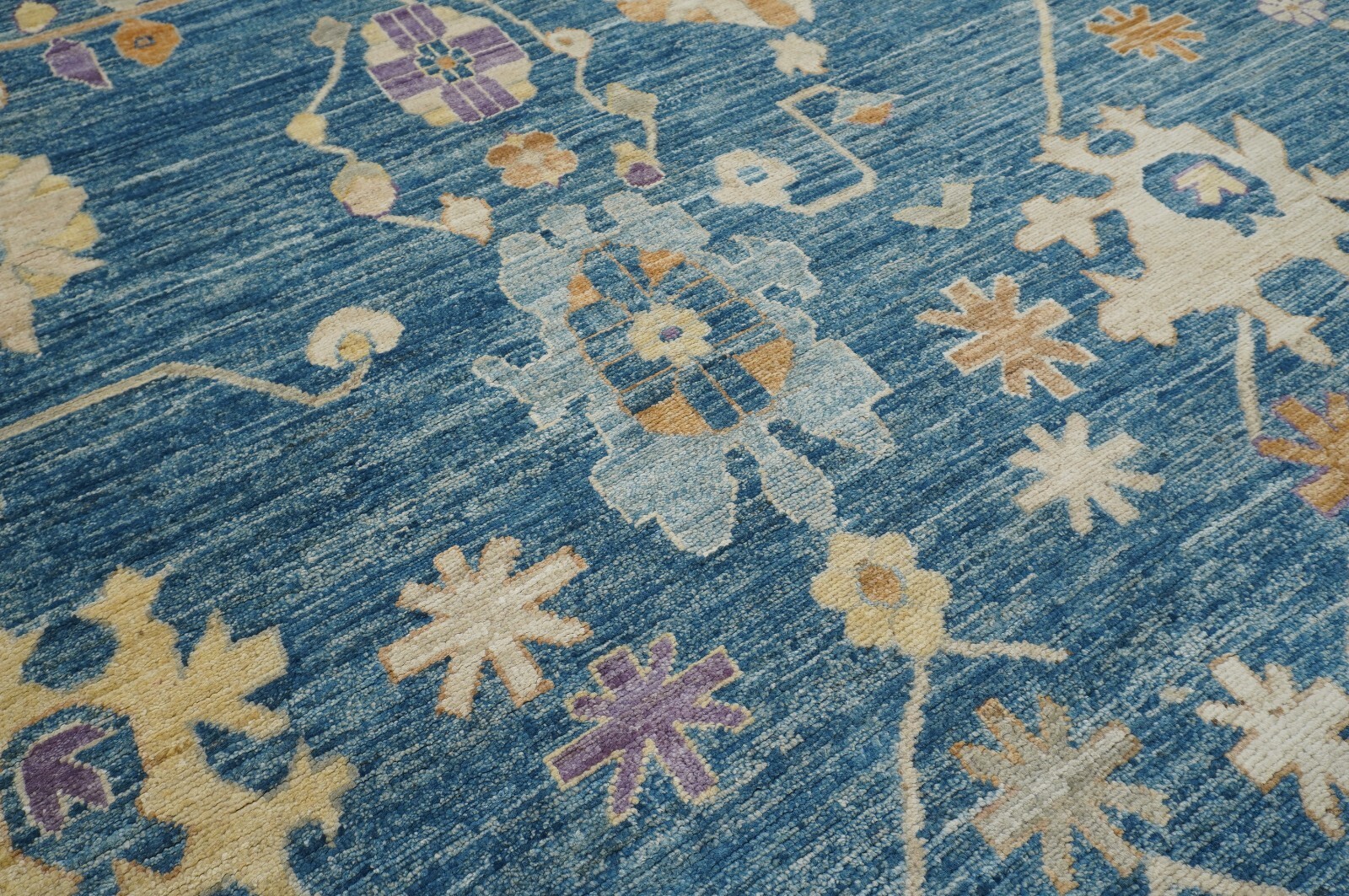 10 x 14 ft Muted Blue Turkish Oushak Hand Knotted Wool Area Rug 9’10″x13’4″