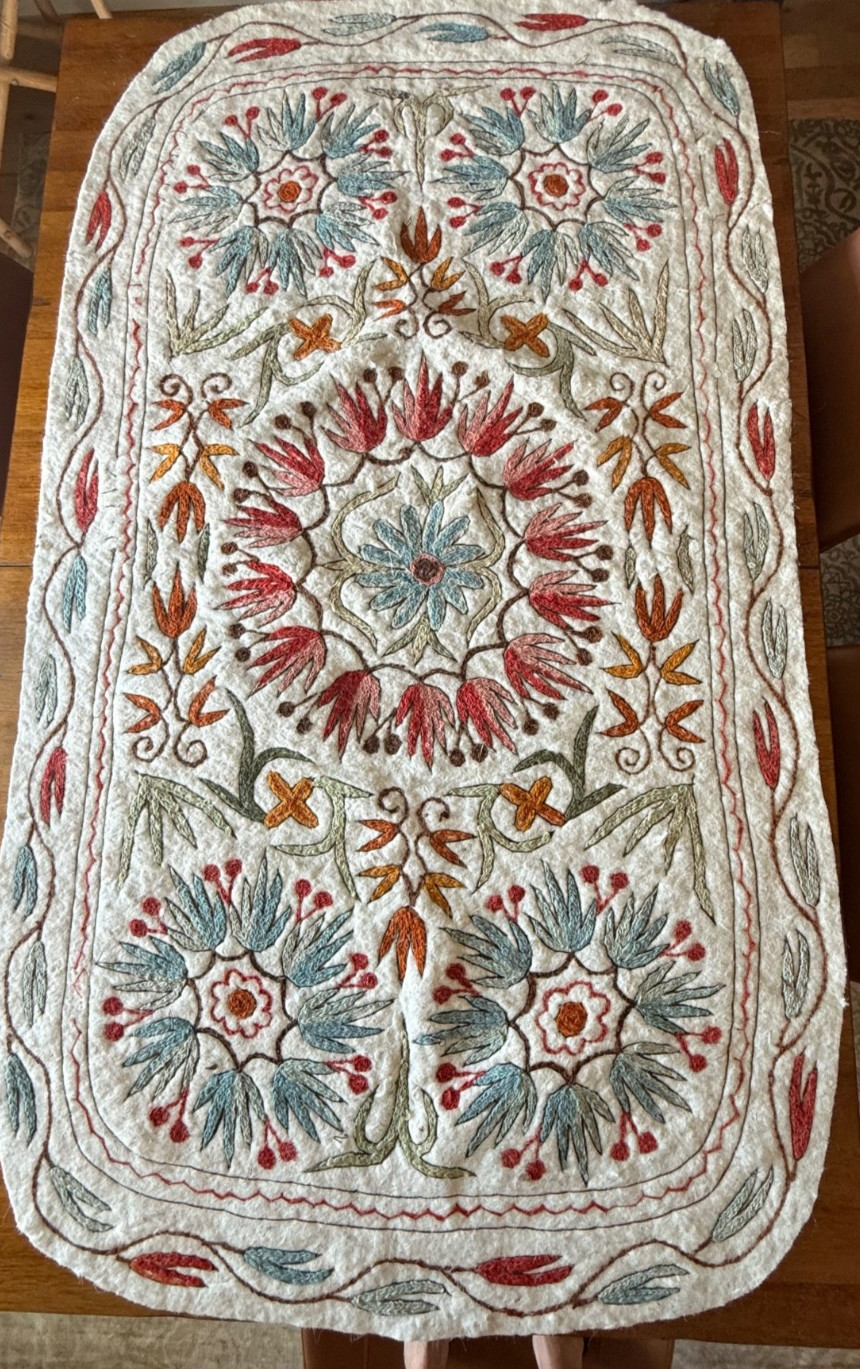 FELTED WOOL RUG-BLANKET-THROW. MULTI COLOURED FLORAL 34 X 62