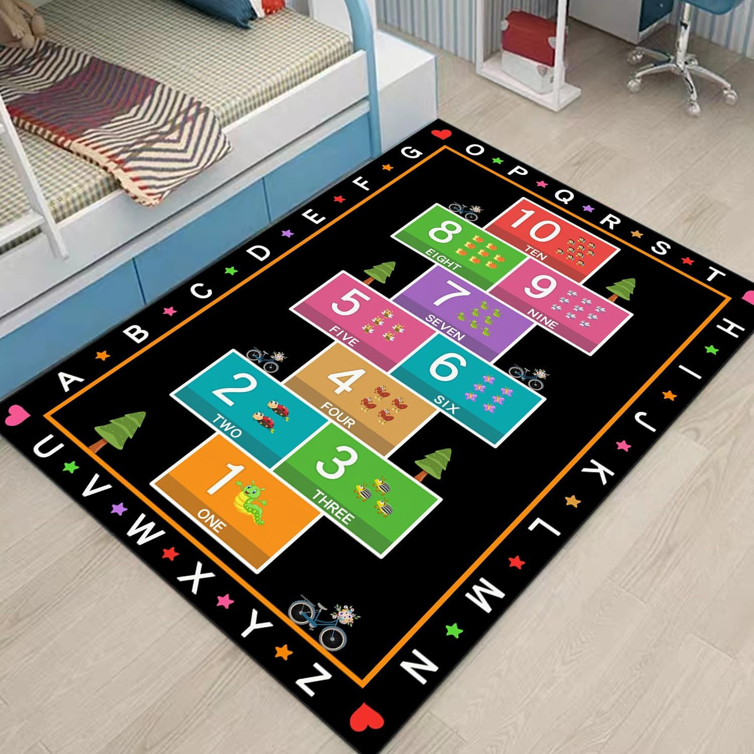 Hopscotch Play Rug Carpet for Kids, ABC Alphabet Number Educational Rug, Childre
