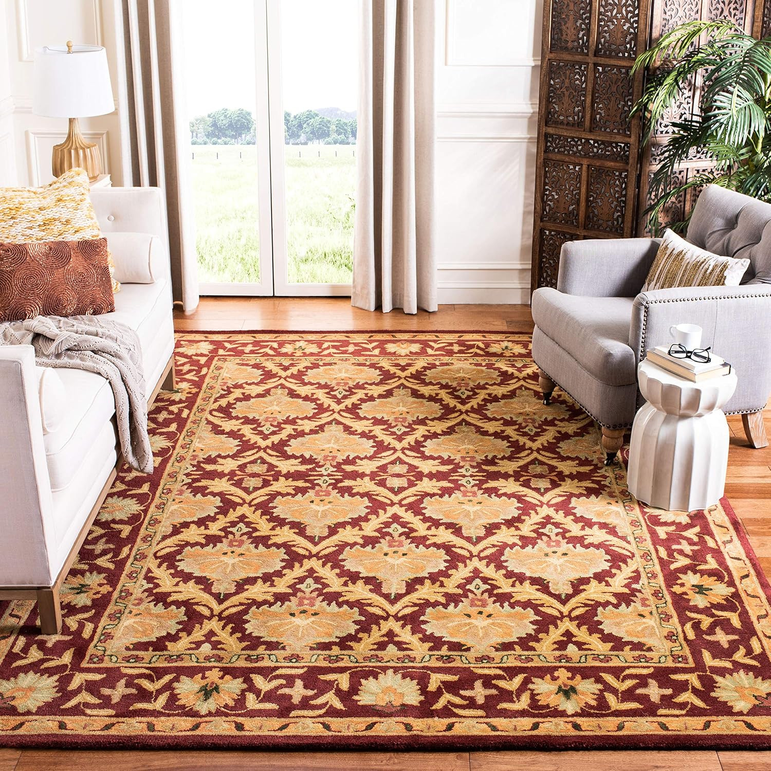 Handmade 9’6″ x 13’6″ Premium Wool Oriental Rug in Wine/Gold