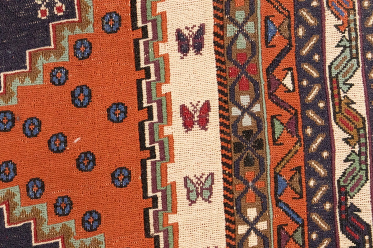 Flat-Weave Kilim Wool Area Rug 4X7 ft Tribal Pictorial Boho Oriental Carpet