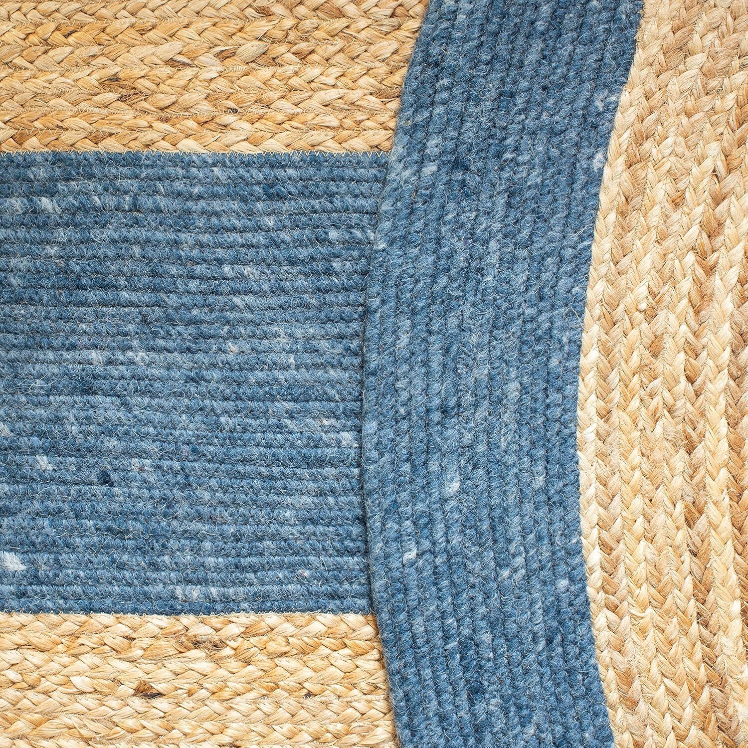Oval Jute Rug with Contrast Border | Handmade Natural Fiber Area Rug (Multi-Colo