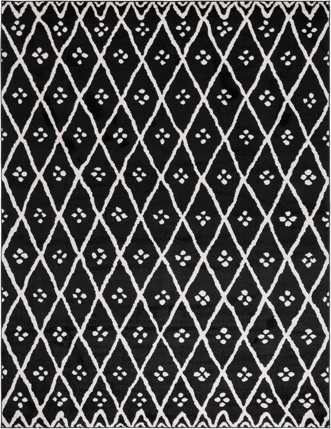 Amherst 7′ Square Area Rug – Black & Cream Modern Design, Easy Care