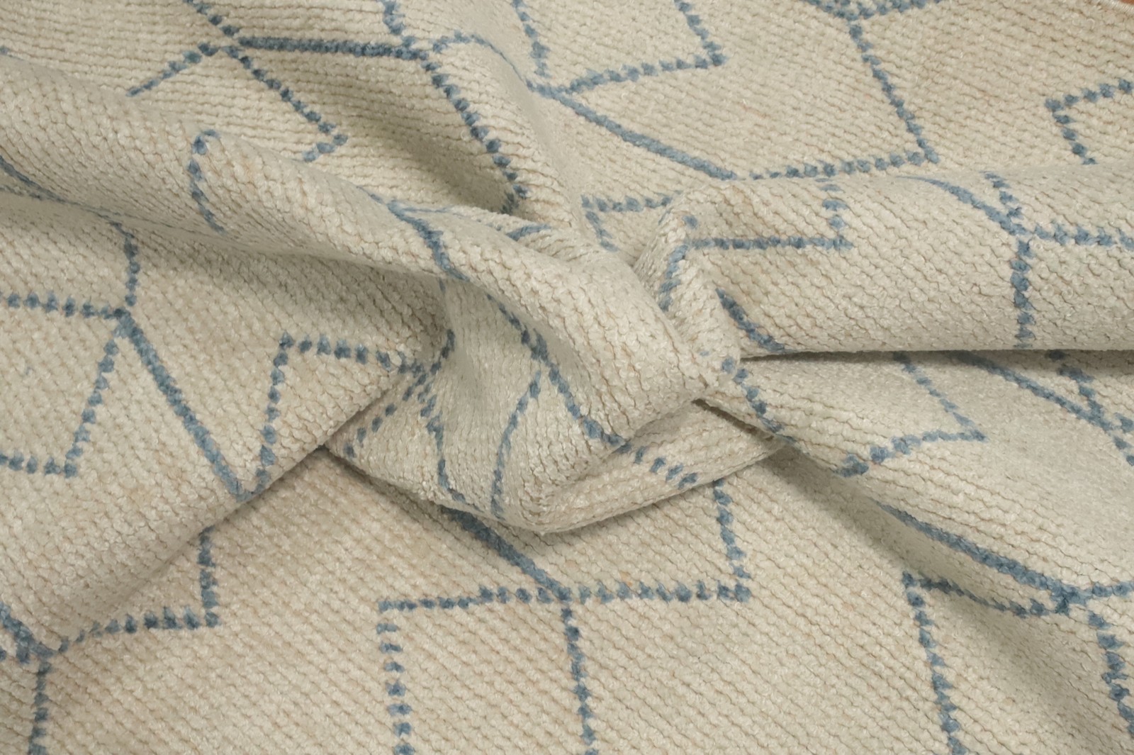 Ivory/ Blue Modern Style Trellis Accent Rug 4×5 ft Hand-knotted Wool Carpet