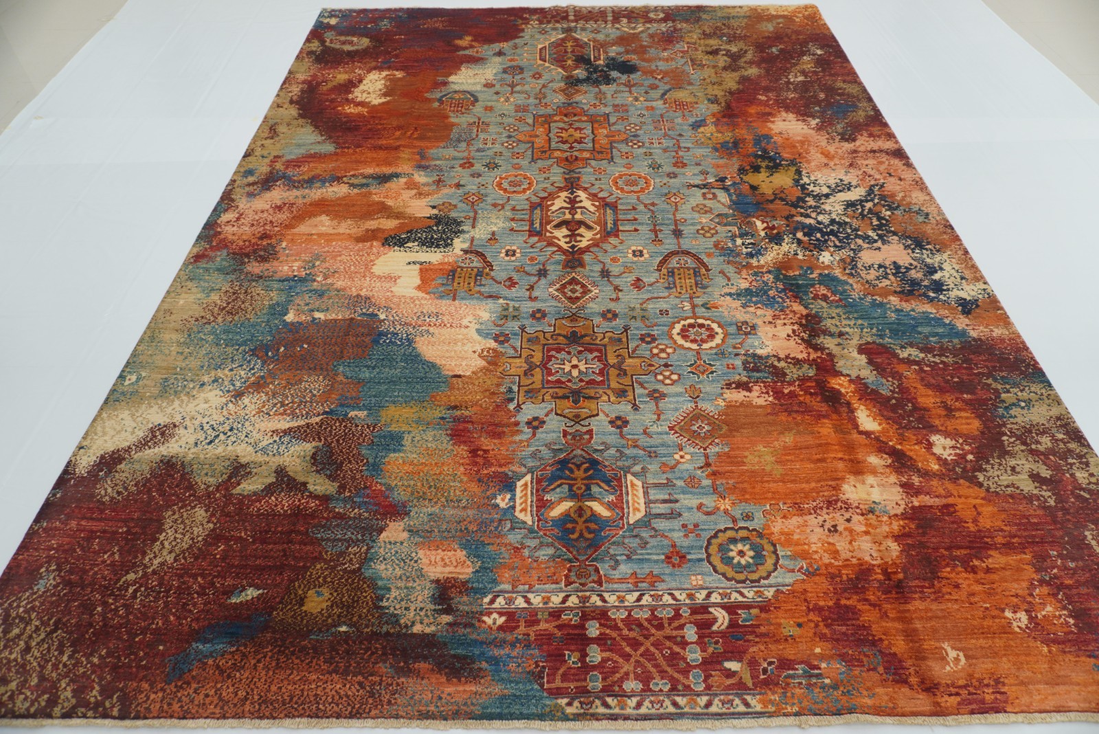 9 x 12 ft Blue Karaja Afghan Hand-Knotted Modern Rug