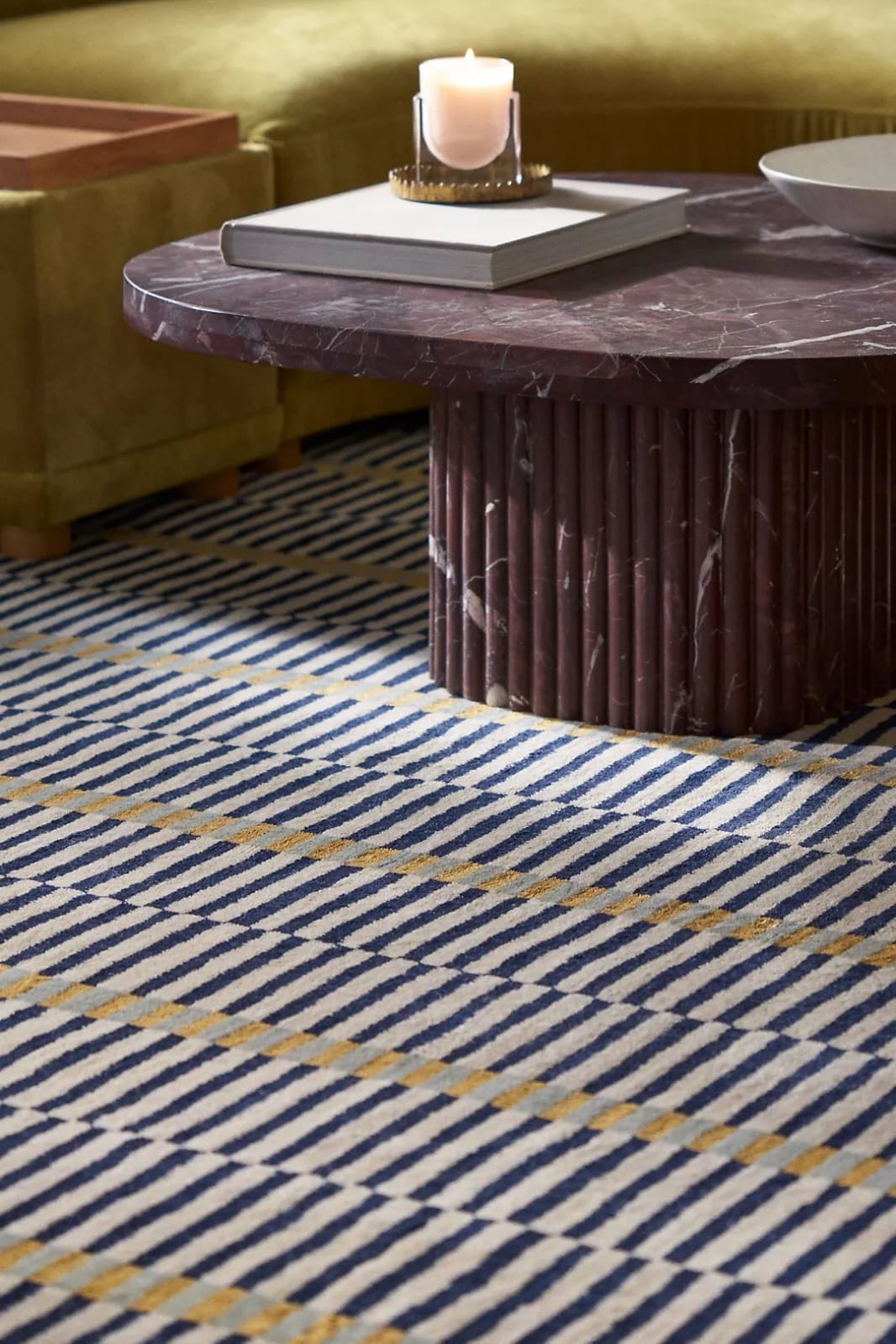 Geometric Striped Rug Hand-Tufted Wool & Silk Rug handmade Unique Design Area