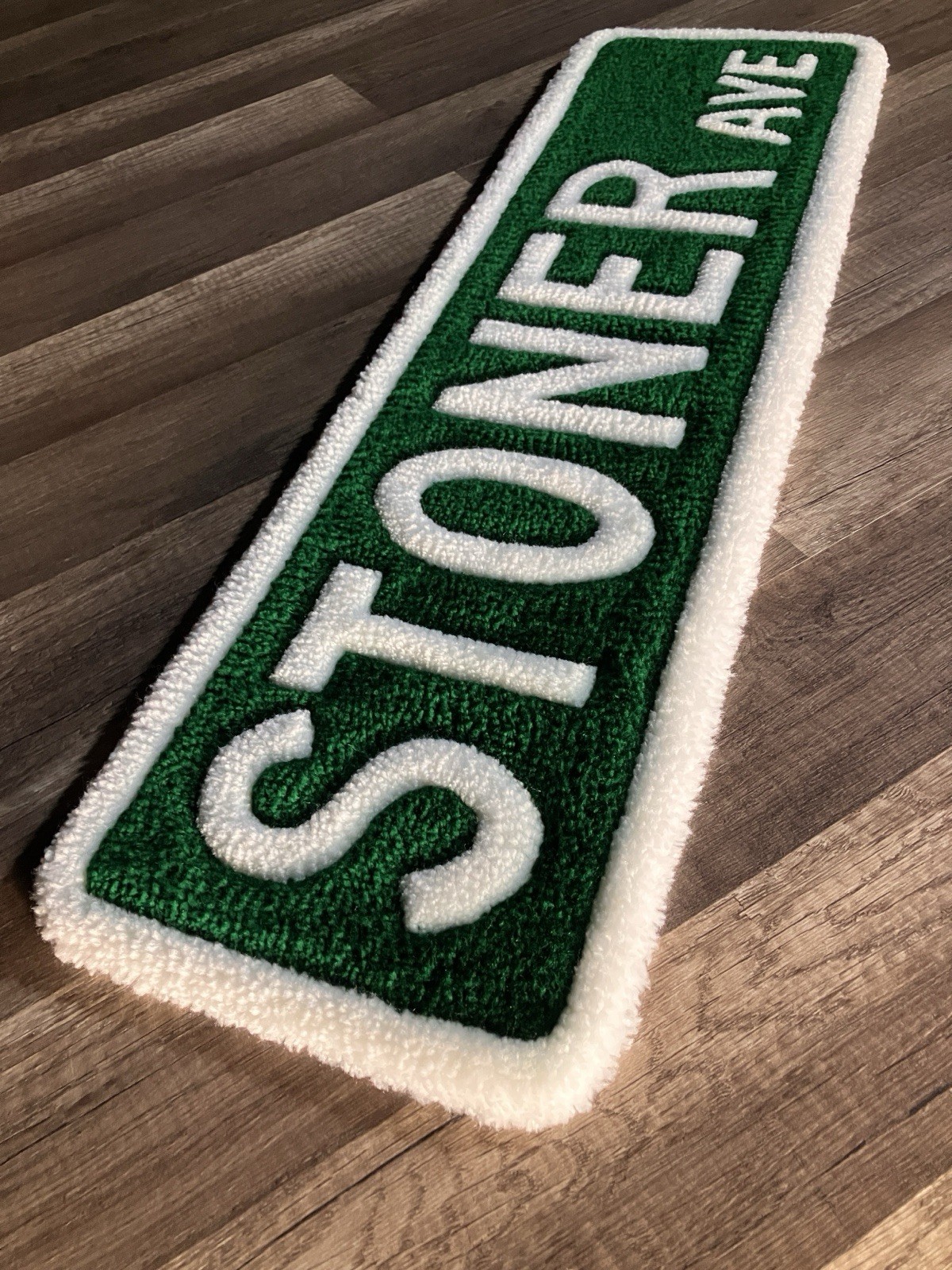 Handmade STONER AVE Street Sign Tufted Novelty Area Rug Non-Slip 29 x 9 in