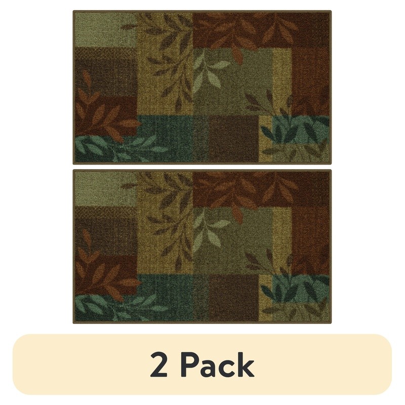 Leaf Block Area Rug Non-Slip Latex Backing Stain Fade Resistant Indoor Decor New