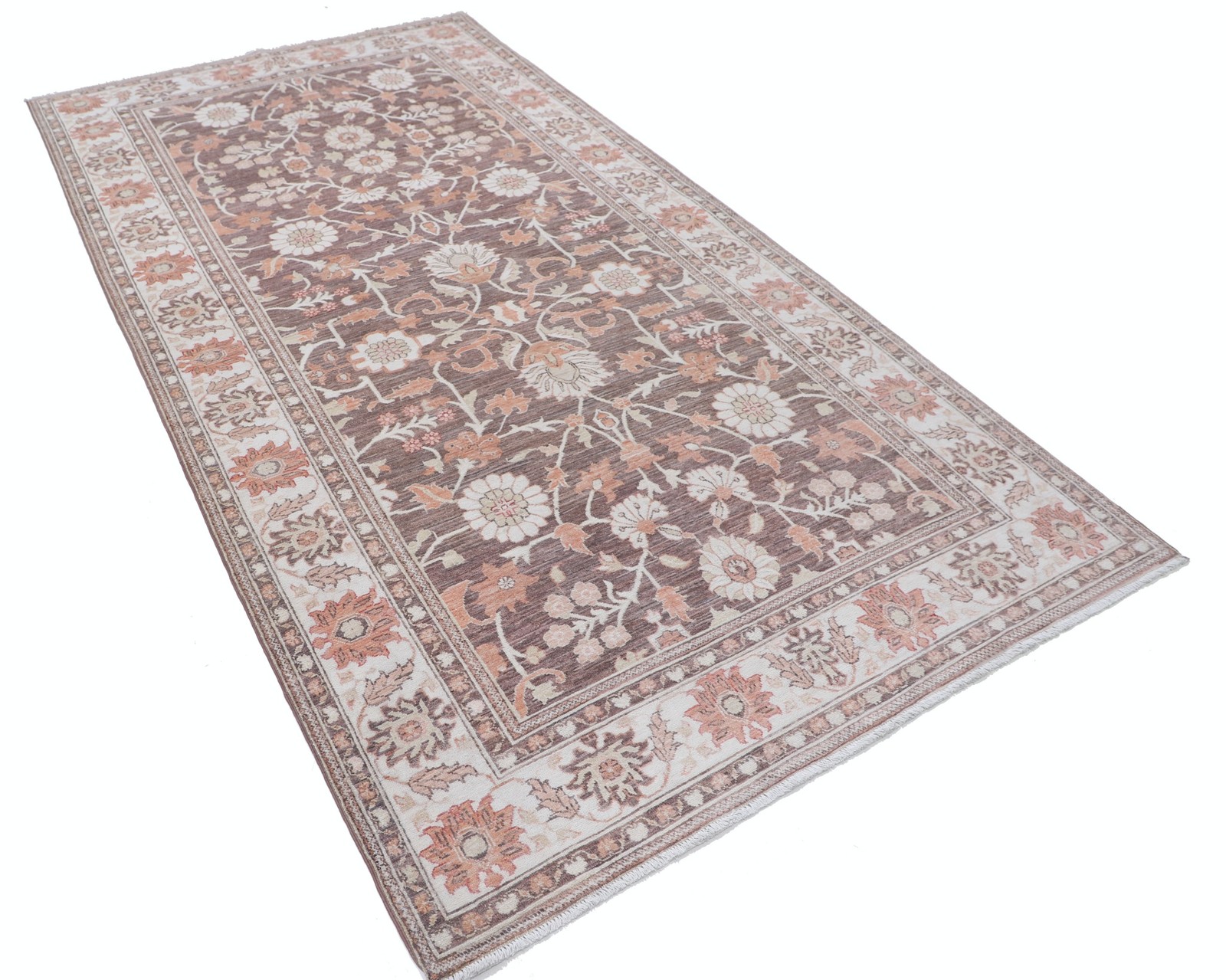 5×9.6 ft Hand Knotted Taupe, Beige, Blush Rug. Traditional Floral Pattern Carpet