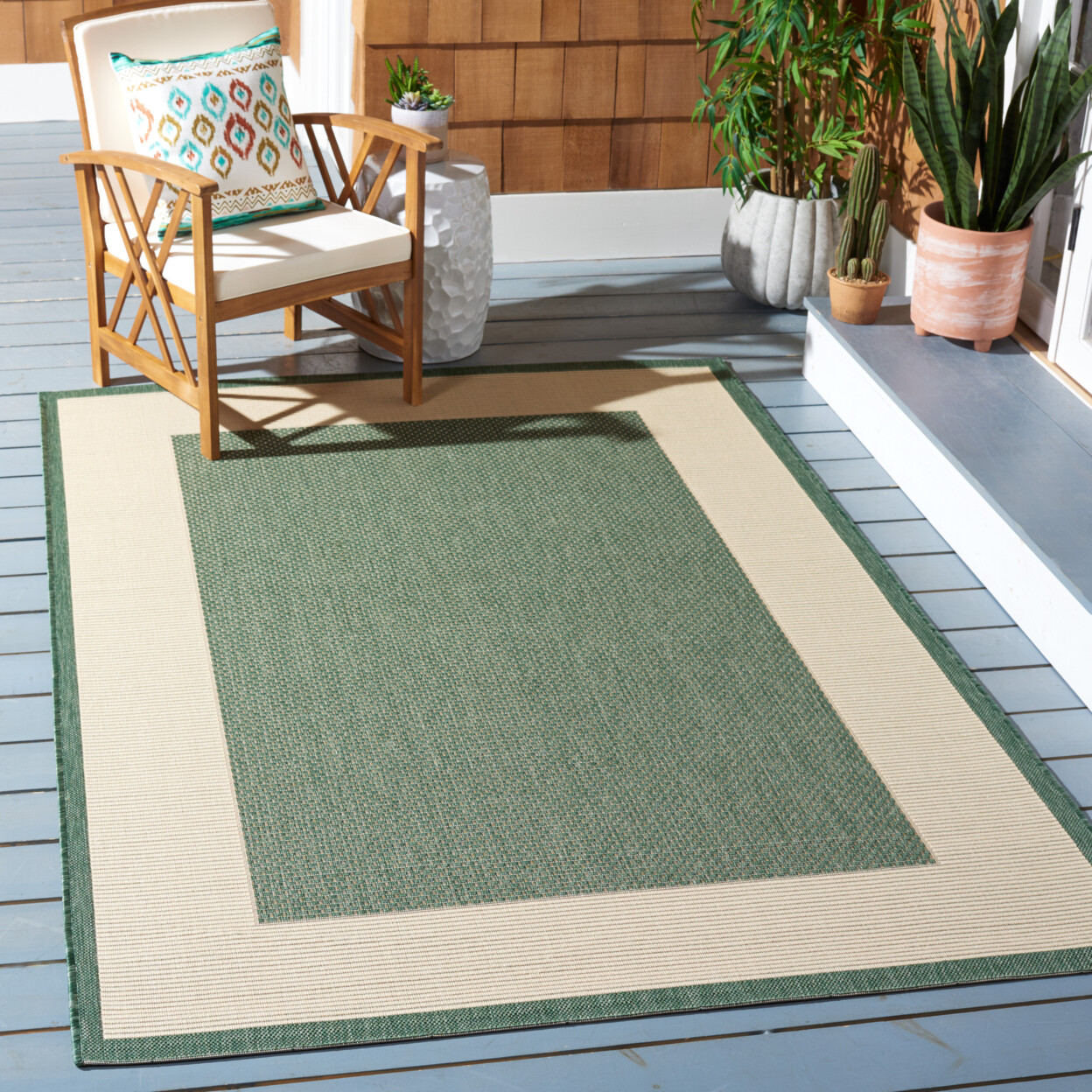 SAFAVIEH Outdoor CY7987-32221 Courtyard Dark Green / Beige Rug