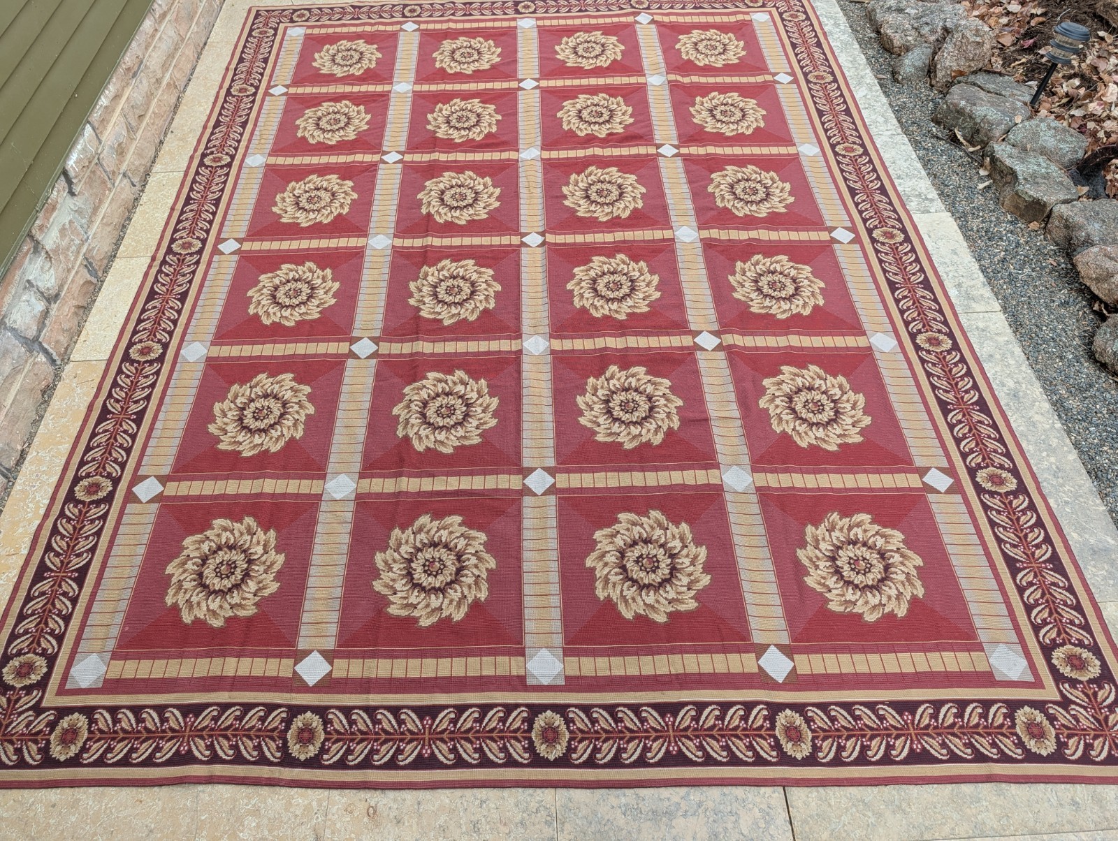 amazing vintage French Aubusson hand knotted medallion Needlepoint wool Rug 9×12