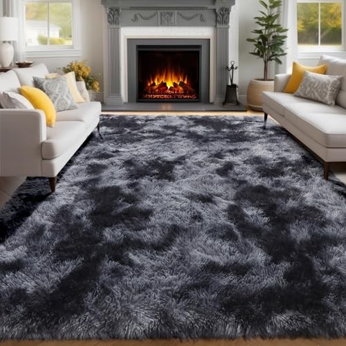 Area Rugs 9×12 Living Room, Machine 9′ x 12′ (Rectangular) Tie Dyed-grey