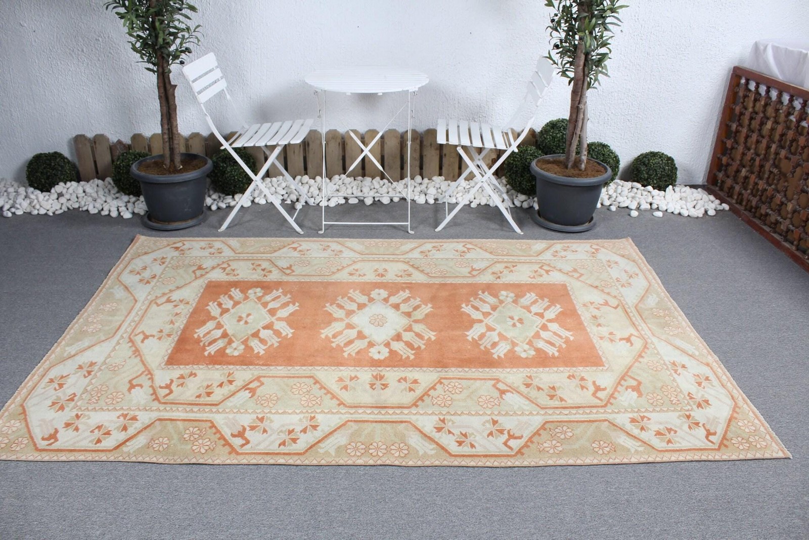 5,1×7,9 ft Rug, Large Turkish Rug, Beige Bordered Rug