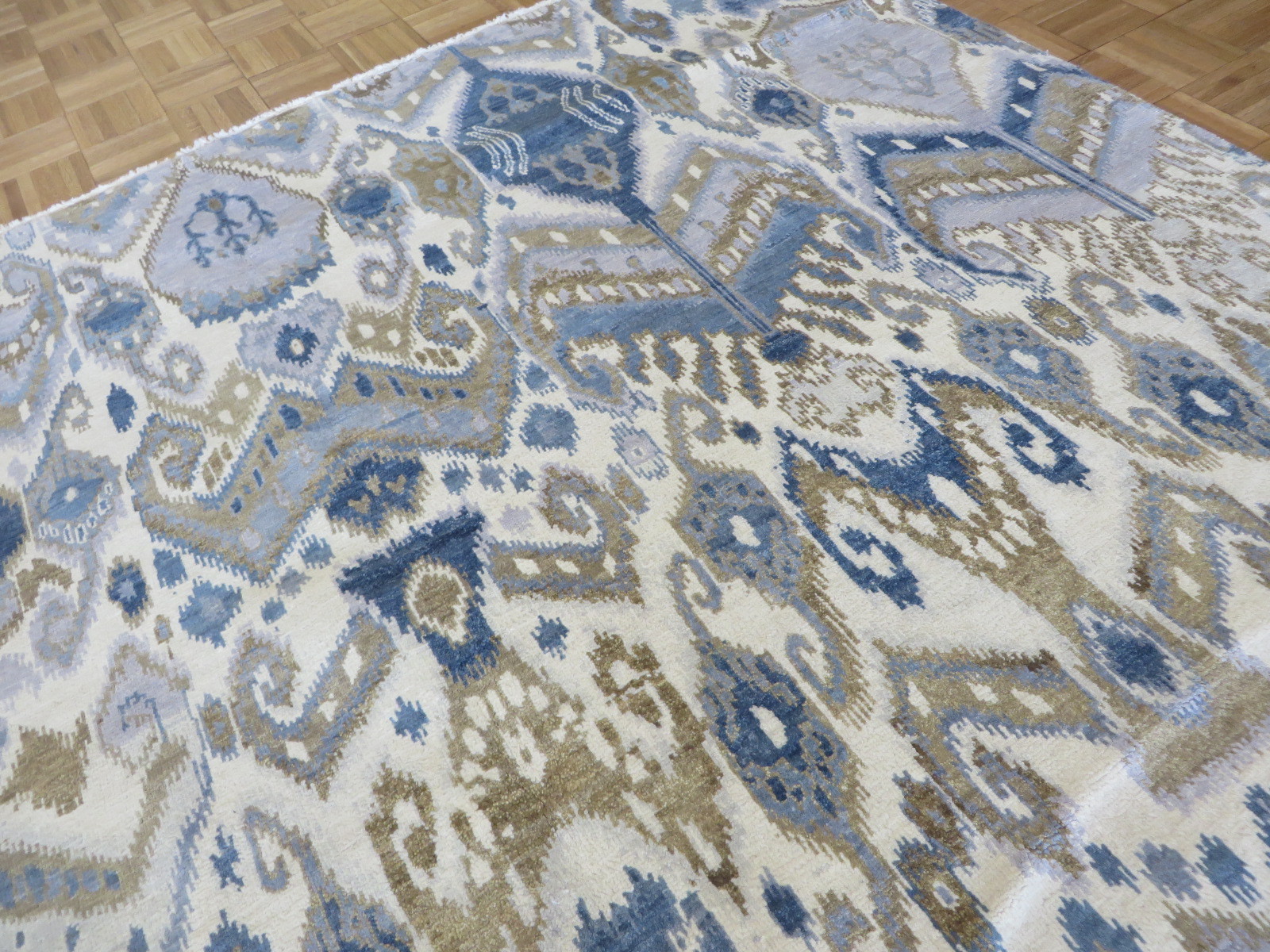 7’10 X 10’2 Hand Knotted Ivory Sky Blue Ikat Peshawar Oriental Rug G5205
