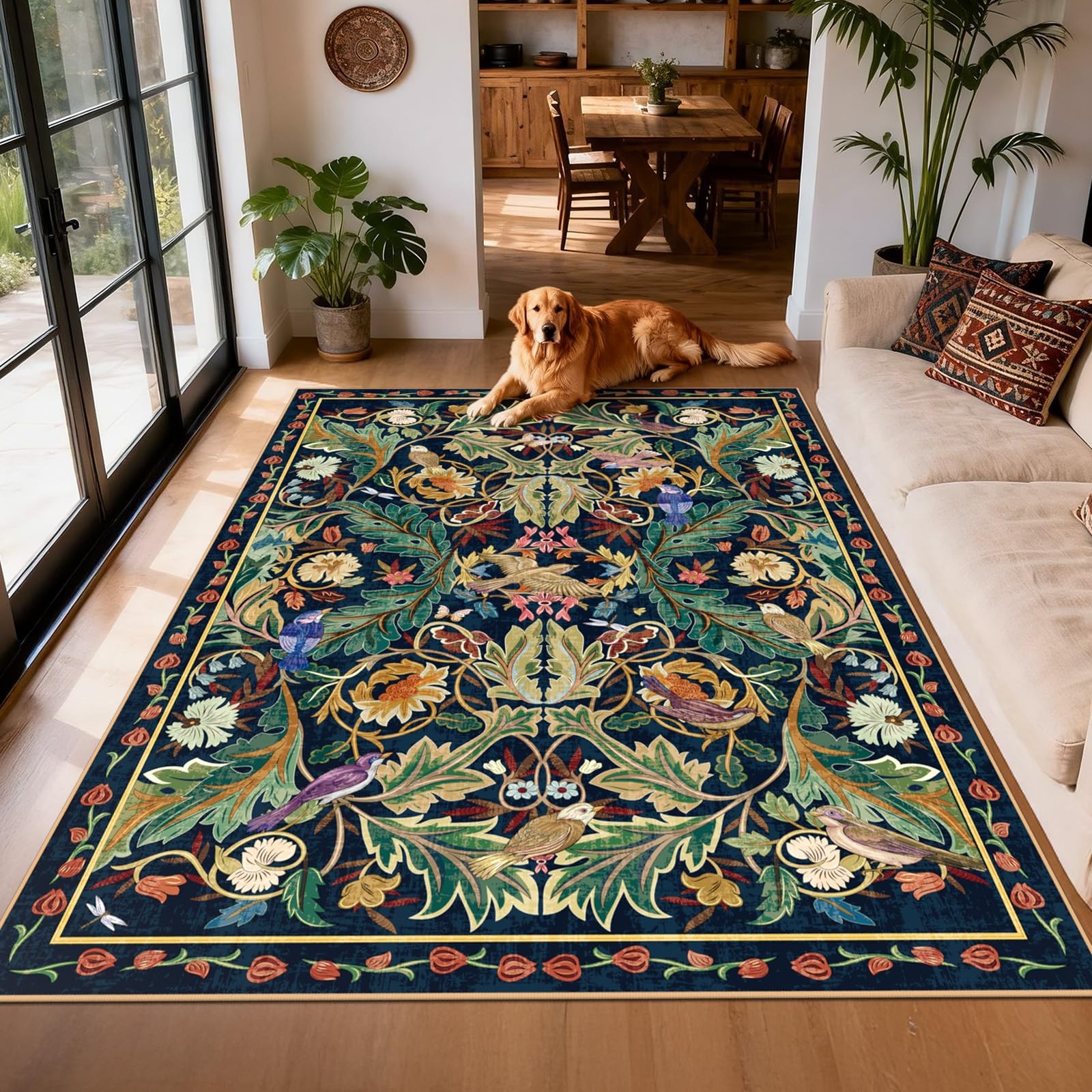 nesrt Jungle Living Room Area Rug 5×7, Animal Print Washable Soft Boho Floral…