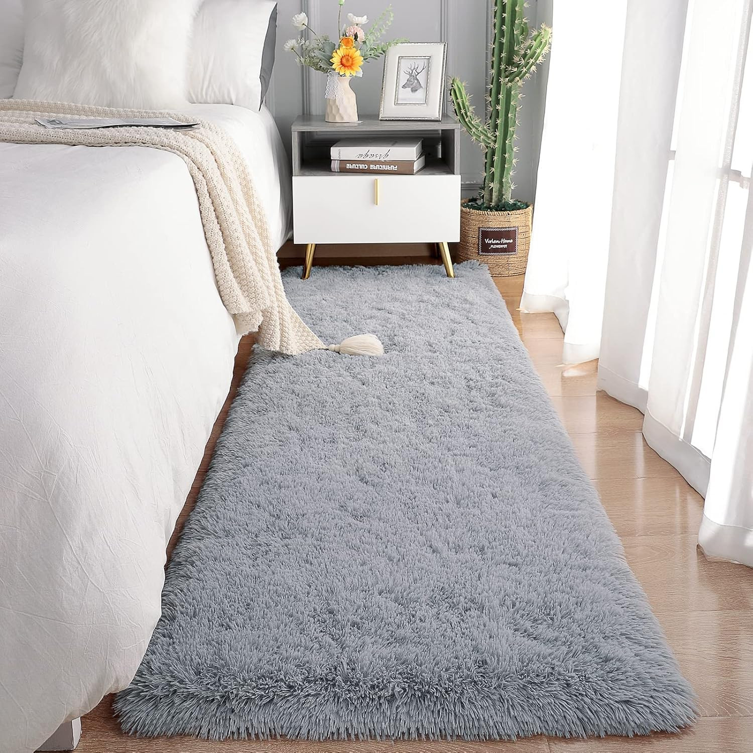 Soft Runner Rugs for Bedroom Living Room Plush Fluffy Rug 2X6 Feet, Shag Furry A