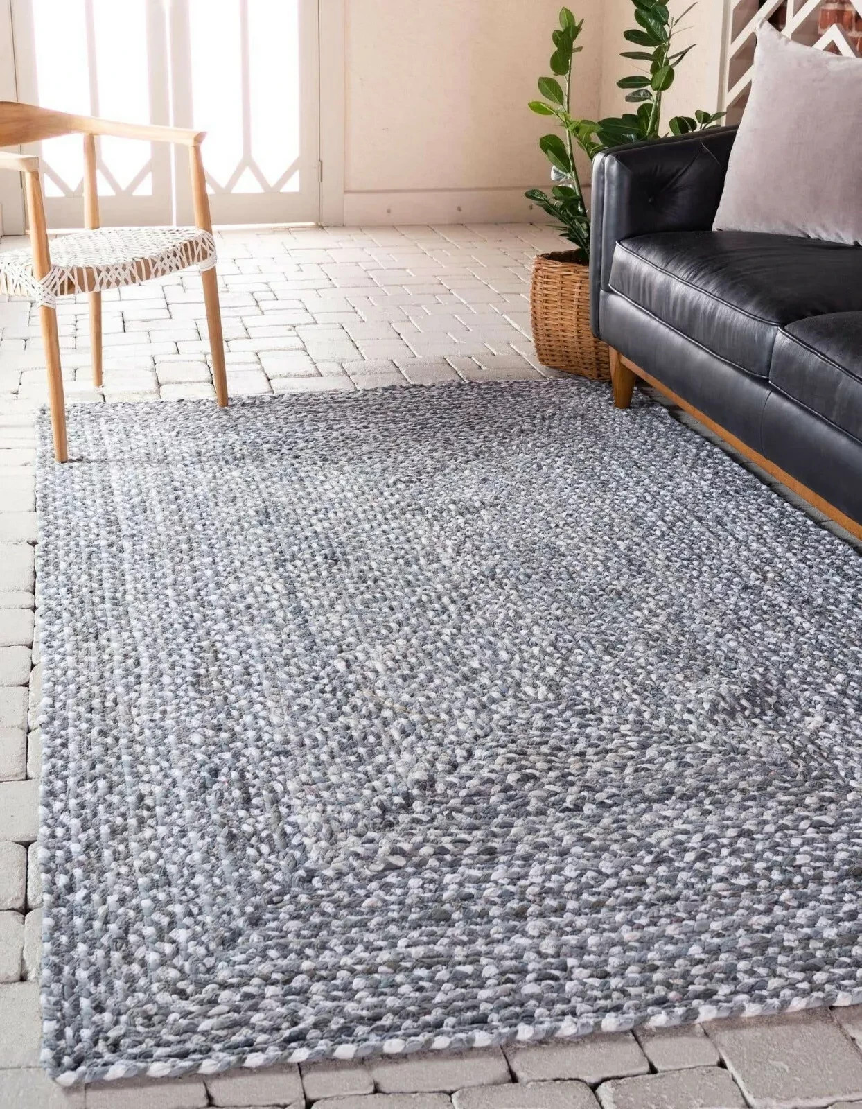 Handwoven Chindi Cotton Area Rug Grey Bohemian Flatweave Farmhouse Floor Carept