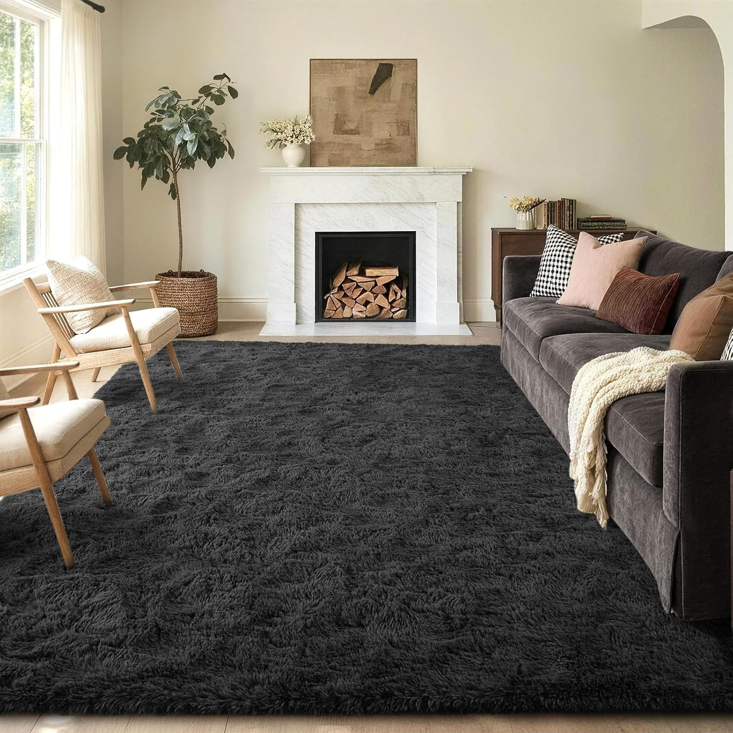 FinrèC 8X10 Feet Area Rugs for Living Room Bedroom, Fluffy Shaggy Large Rug, No